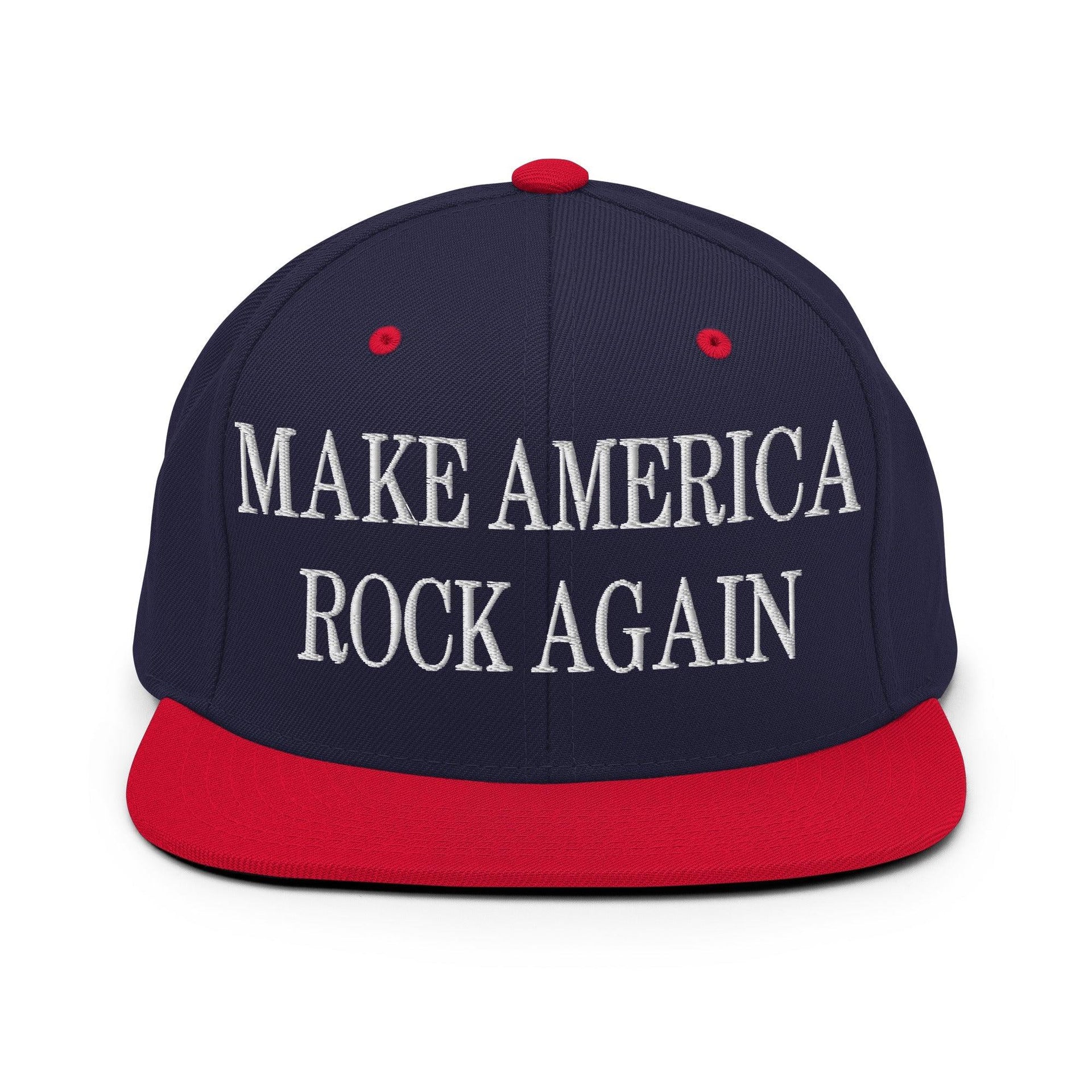 Make America Rock Again Embroidered Flat Bill Brim Snapback Hat Navy Red Capital Crowns LADs Make Again