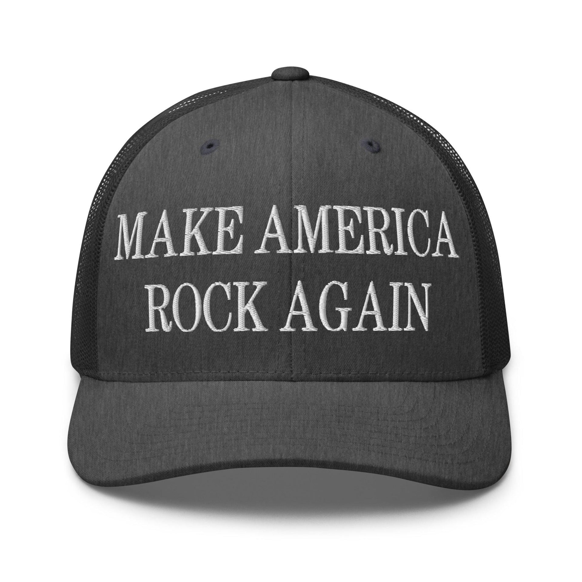 Make America Rock Again Embroidered Mesh Trucker Hat Dark Heather Gray Capital Crowns LADs Make Again Trucker Hats