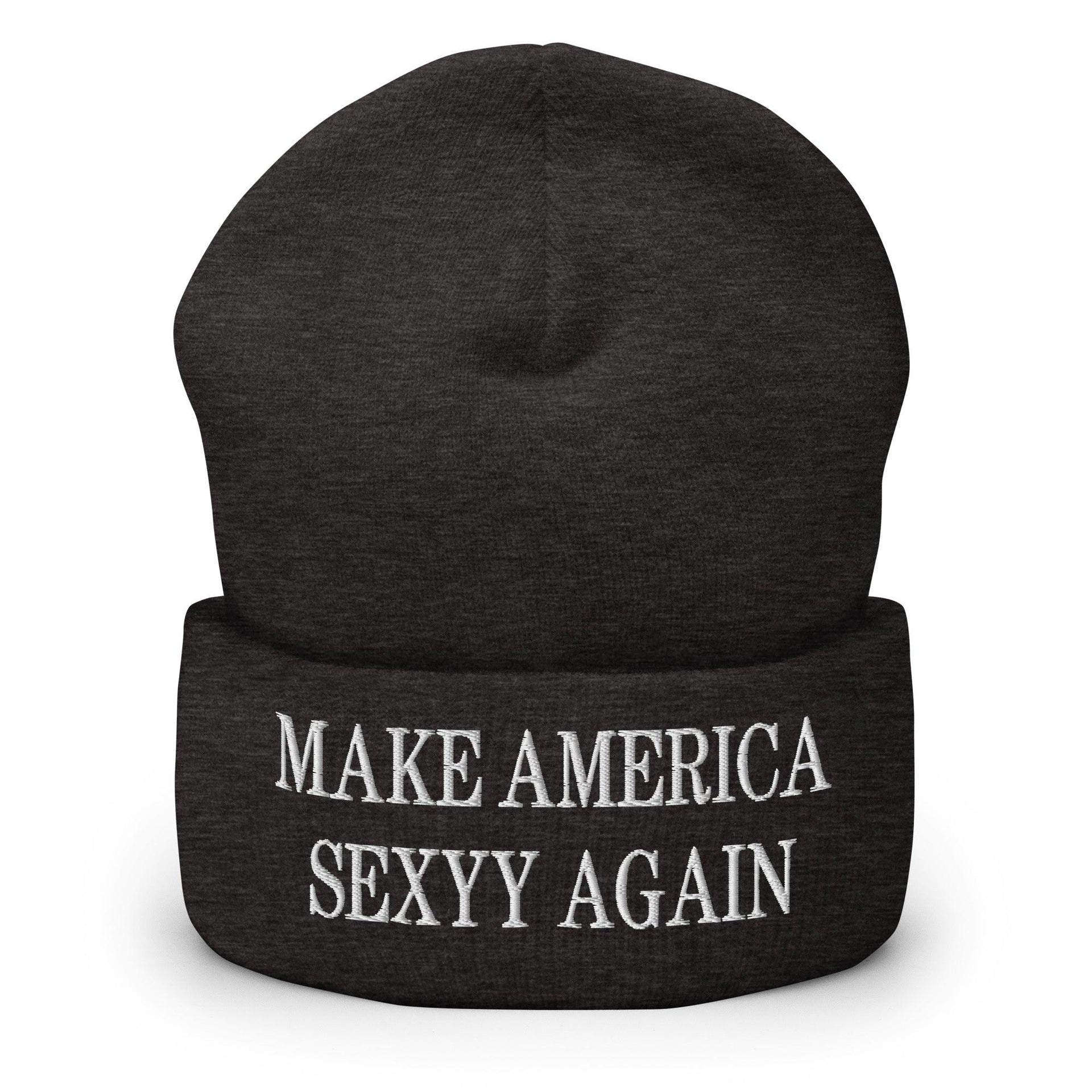 Make America Sexyy Again Embroidered Knit Cuffed Beanie Dark Grey Beanies Capital Crowns LADs Make Again