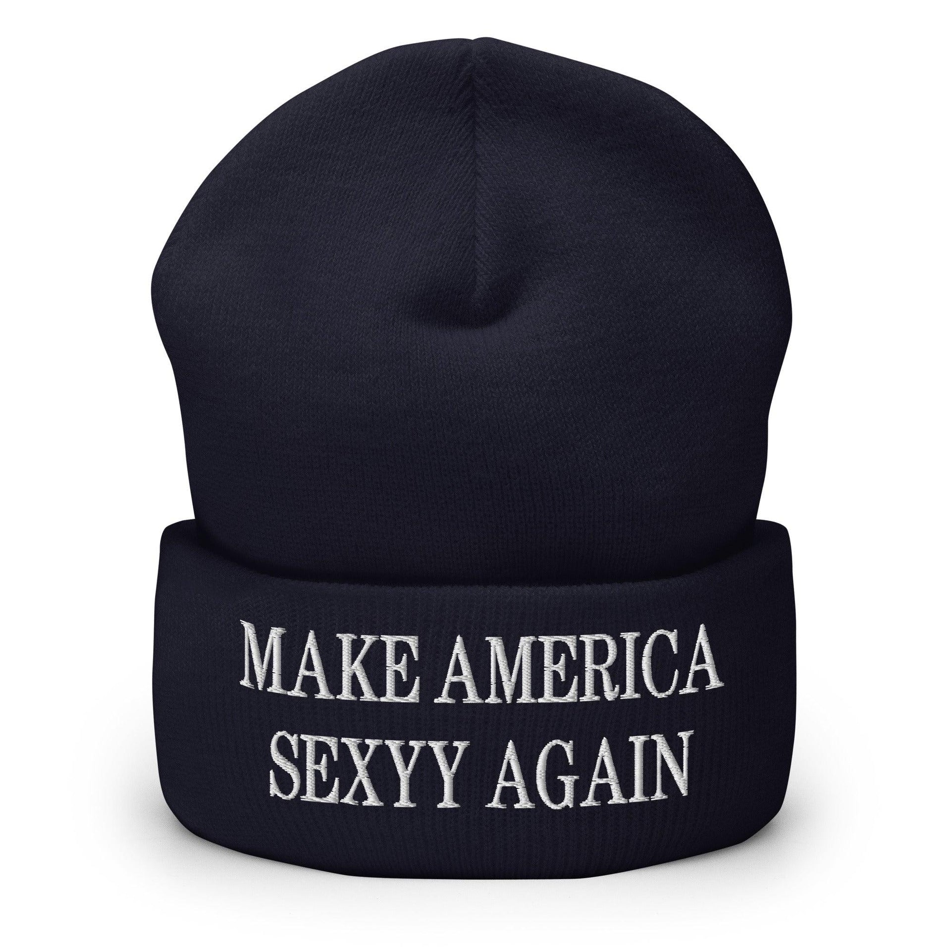 Make America Sexyy Again Embroidered Knit Cuffed Beanie Navy Beanies Capital Crowns LADs Make Again