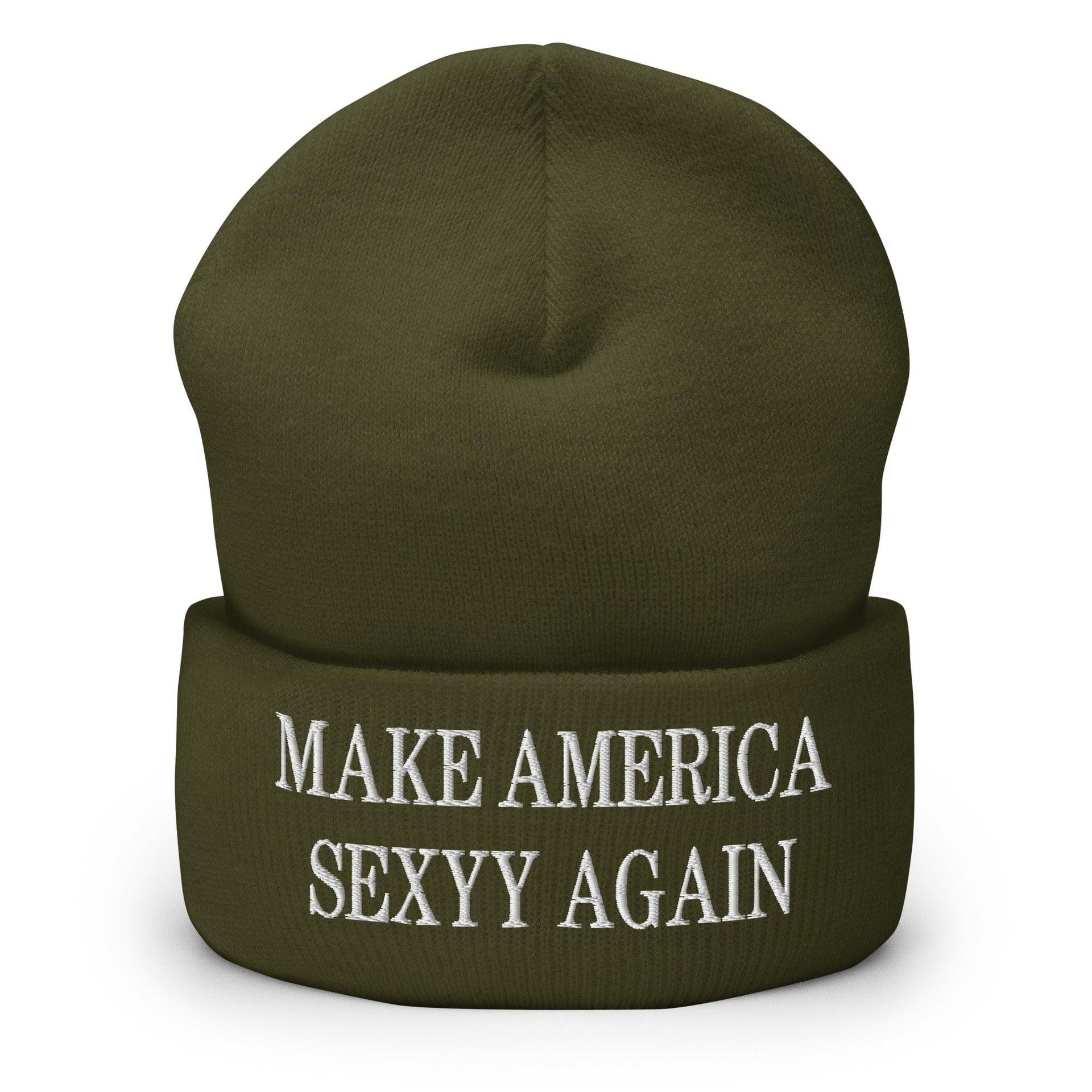 Make America Sexyy Again Embroidered Knit Cuffed Beanie Olive Beanies Capital Crowns LADs Make Again