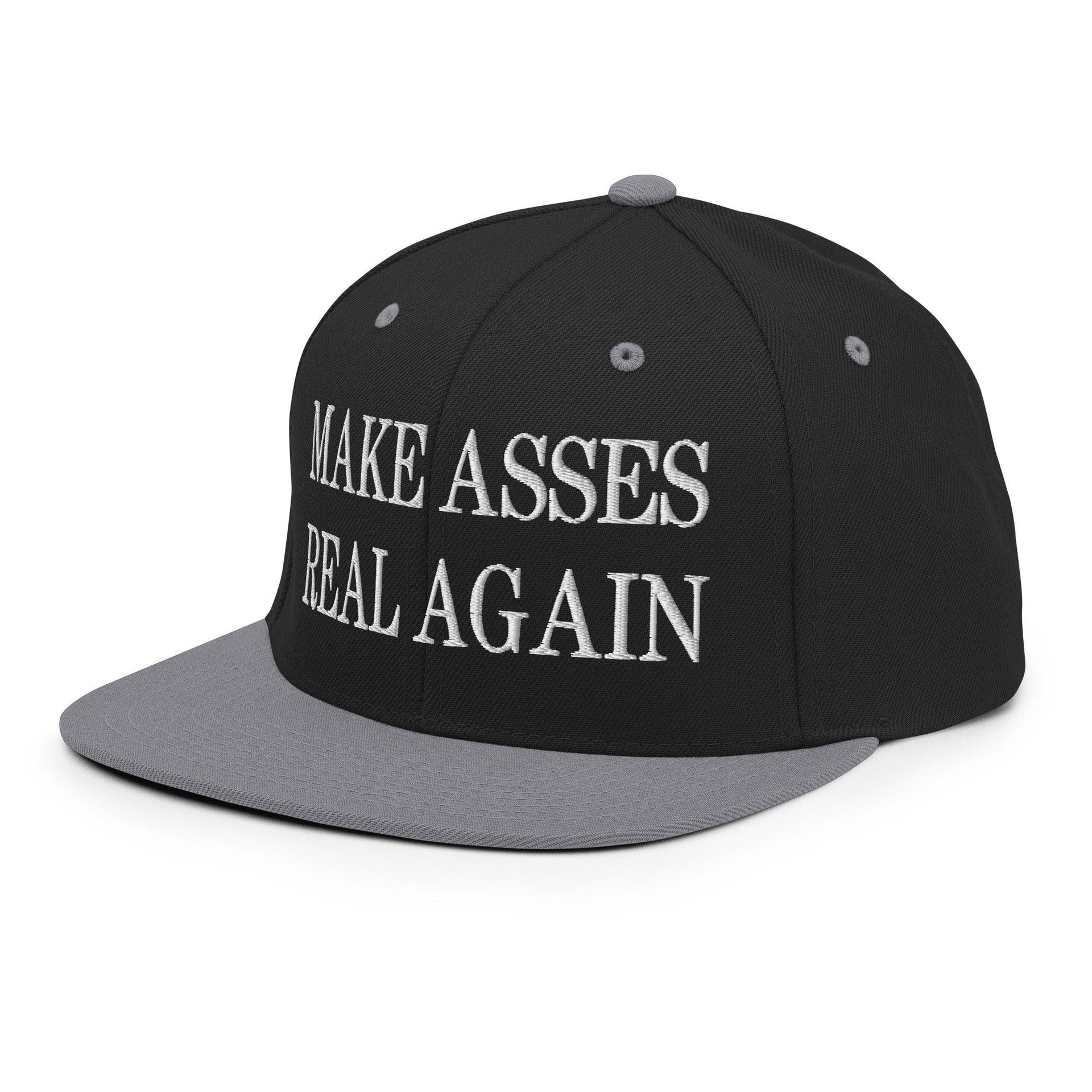 Make Asses Real Again Embroidered Flat Bill Brim Snapback Hat Capital Crowns Make Again Snapback Hats