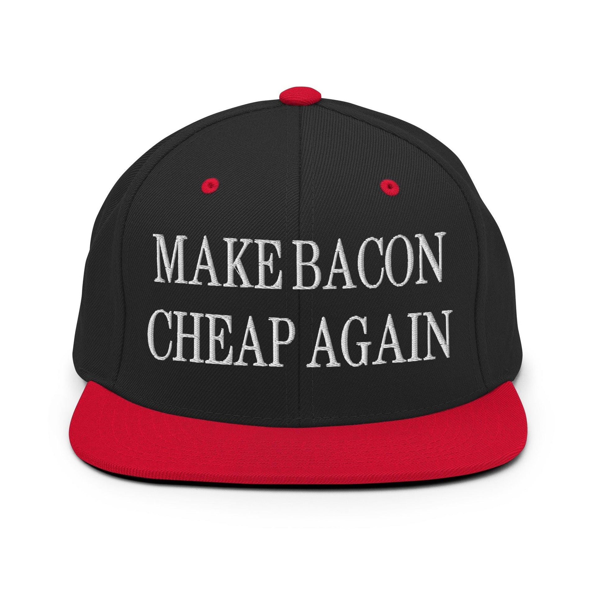 Make Bacon It Again Embroidered Flat Bill Brim Snapback Hat Black Red Capital Crowns Make Again Snapback Hats