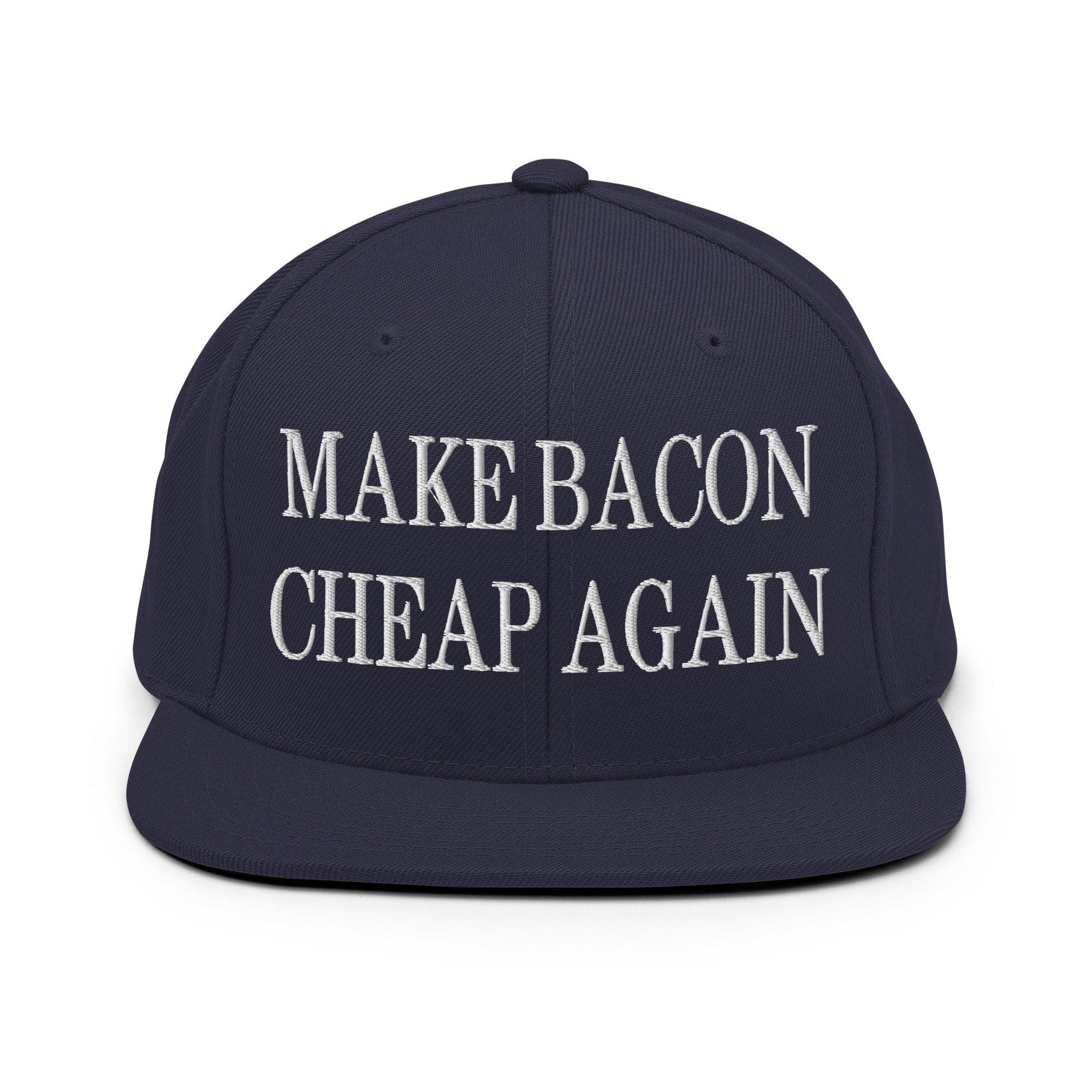Make Bacon It Again Embroidered Flat Bill Brim Snapback Hat Navy Capital Crowns Make Again Snapback Hats