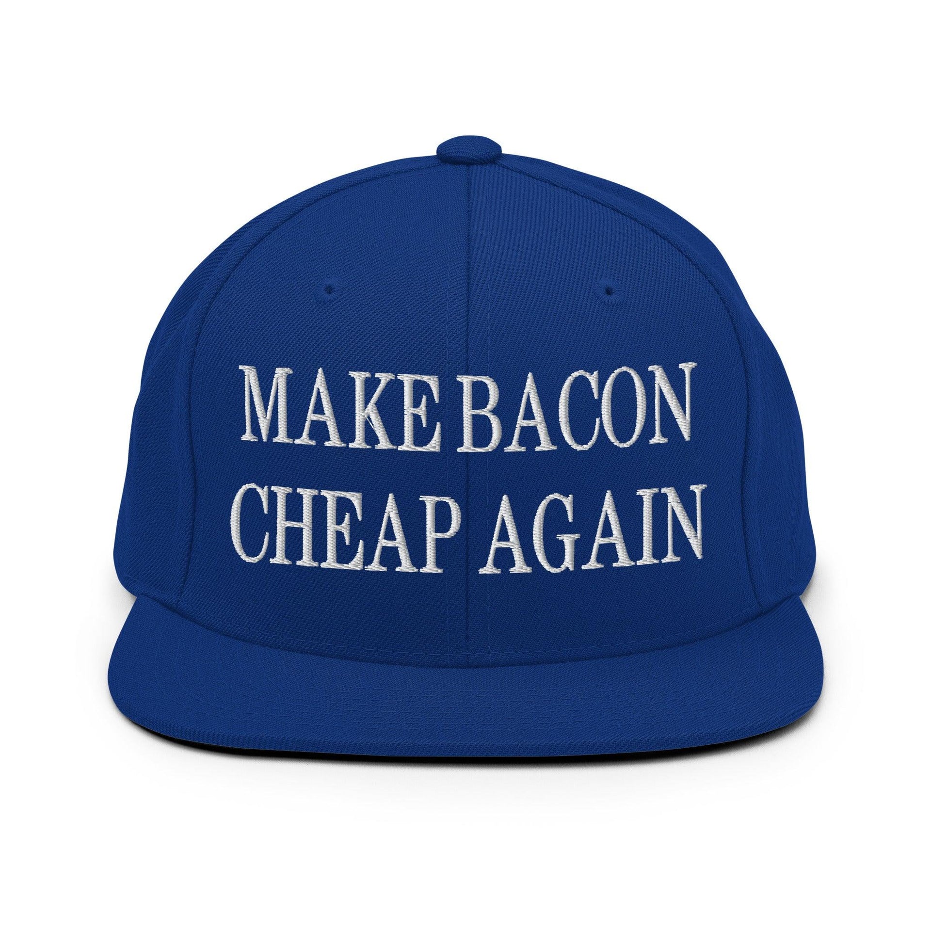 Make Bacon It Again Embroidered Flat Bill Brim Snapback Hat Royal Blue Capital Crowns Make Again Snapback Hats
