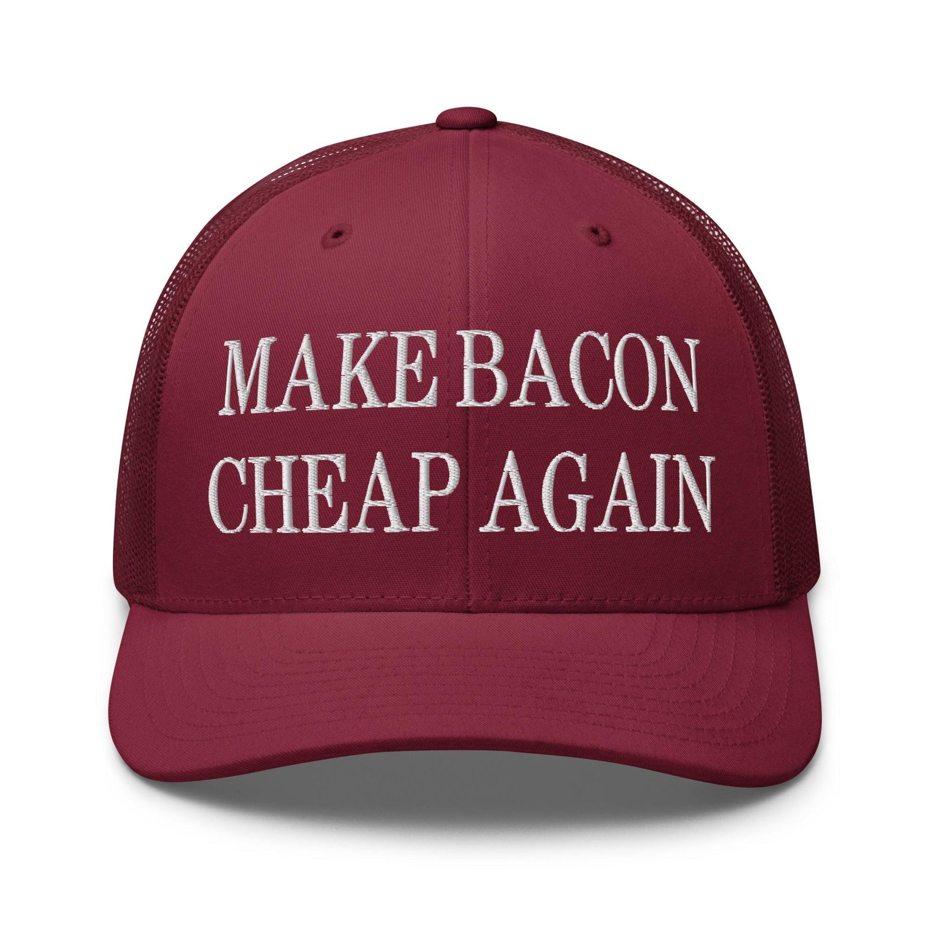 Make Bacon It Again Embroidered Mesh Trucker Hat Cranberry Capital Crowns Make Again Trucker Hats