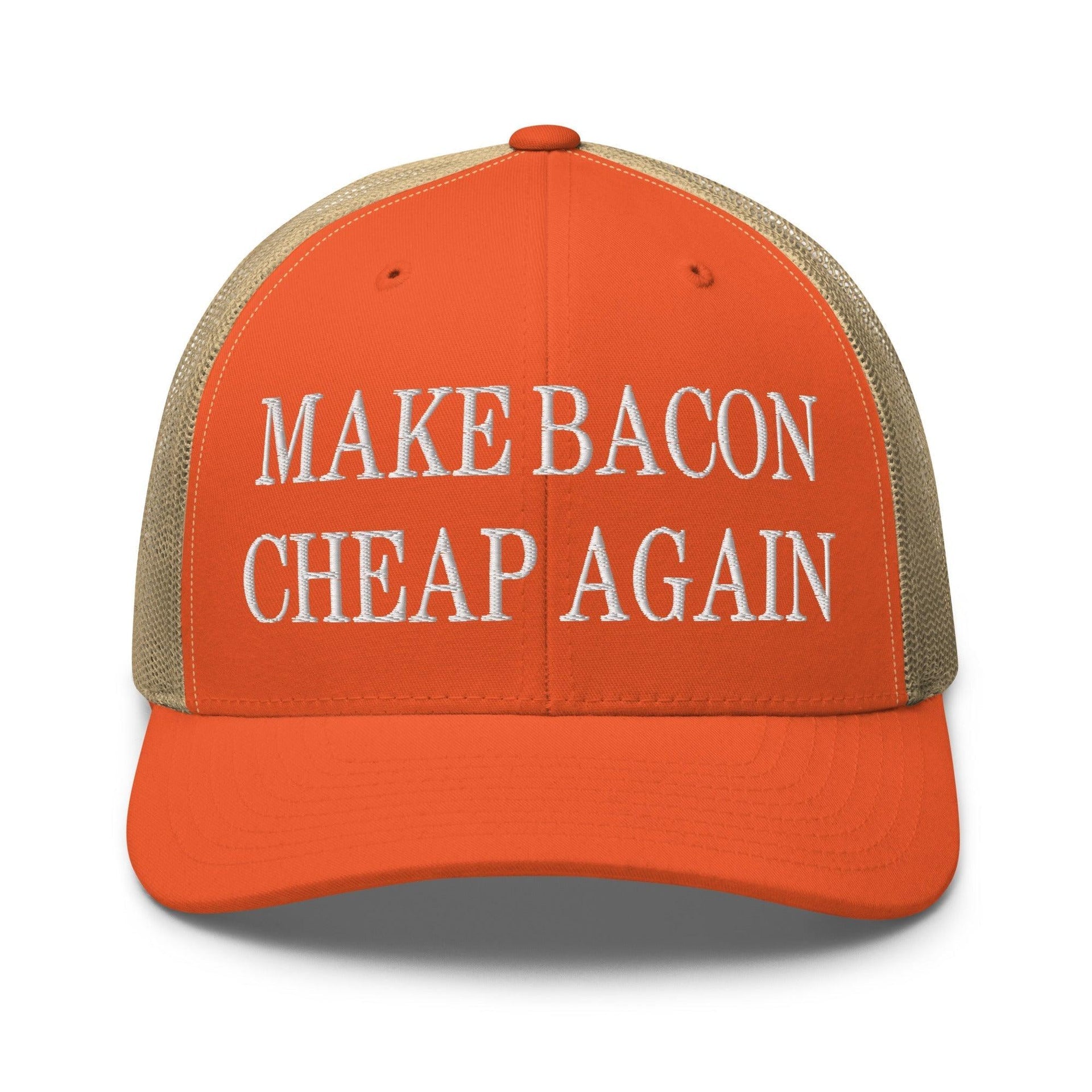 Make Bacon It Again Embroidered Mesh Trucker Hat Rustic Orange Khaki Capital Crowns Make Again Trucker Hats