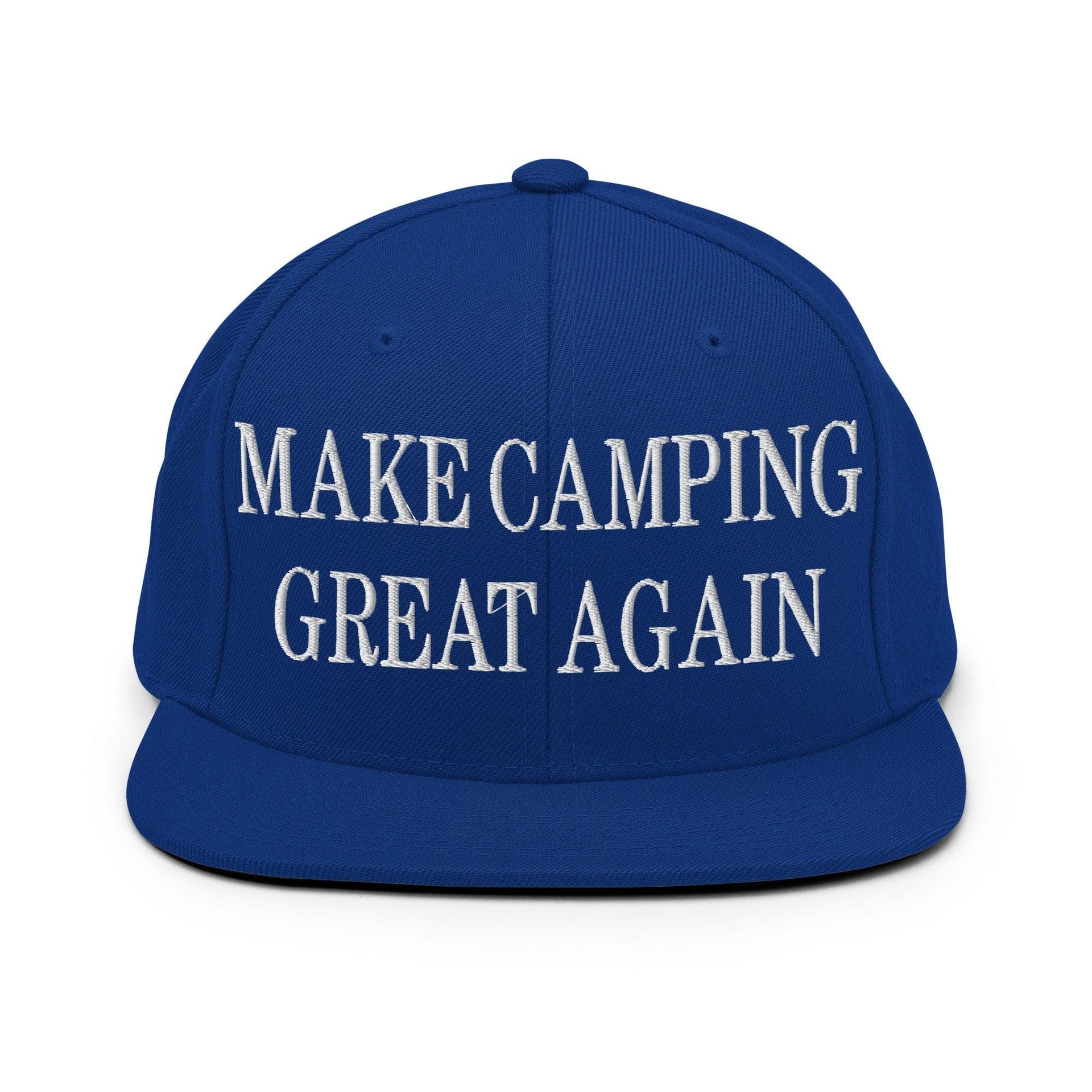 Make Camping Great Again Embroidered Flat Bill Brim Snapback Hat Royal Blue Capital Crowns LADs Make Again
