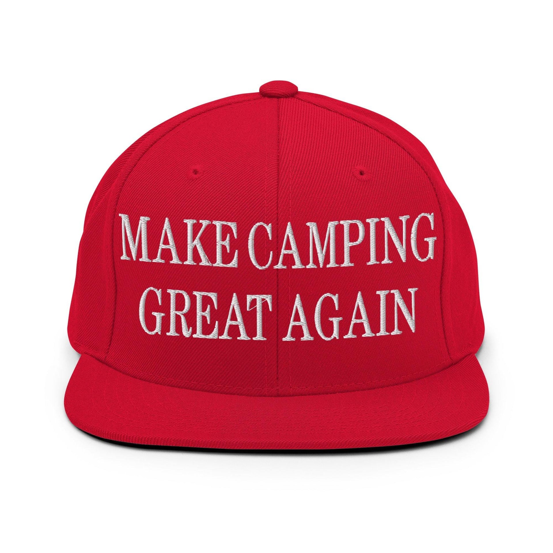 Make Camping Great Again Embroidered Flat Bill Brim Snapback Hat Red Capital Crowns LADs Make Again