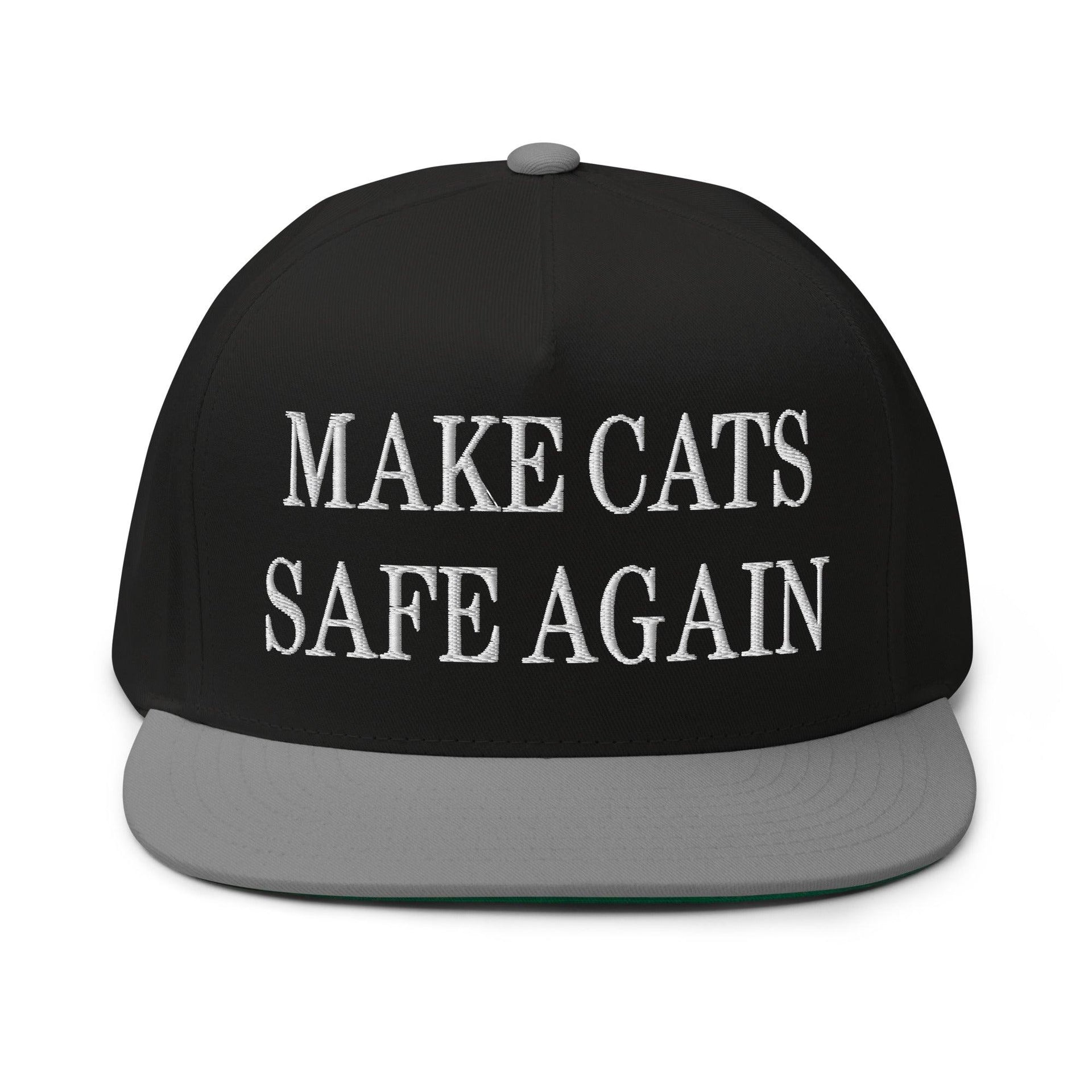 Make Cats Safe Again Embroidered 5 Panel Flat Bill Brim Snapback Hat Black Grey Capital Crowns Make Again Snapback Hats
