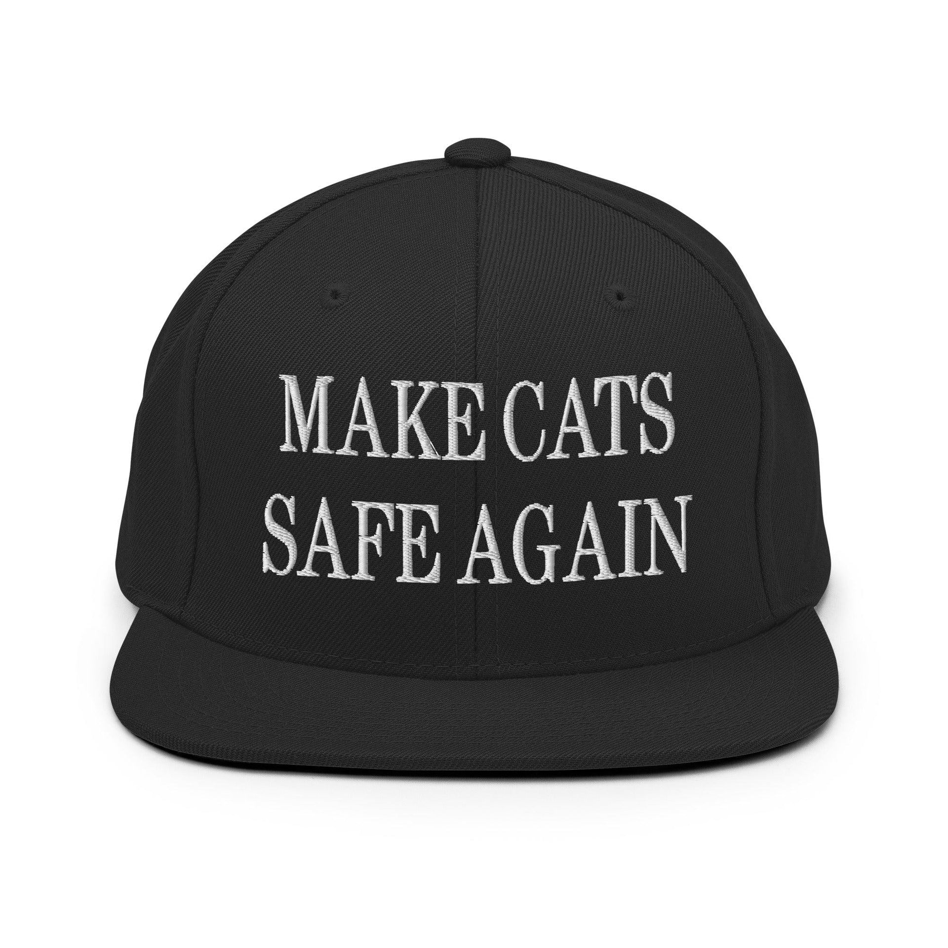 Make Cats Safe Again Embroidered Flat Bill Brim Snapback Hat Black Capital Crowns Make Again Snapback Hats