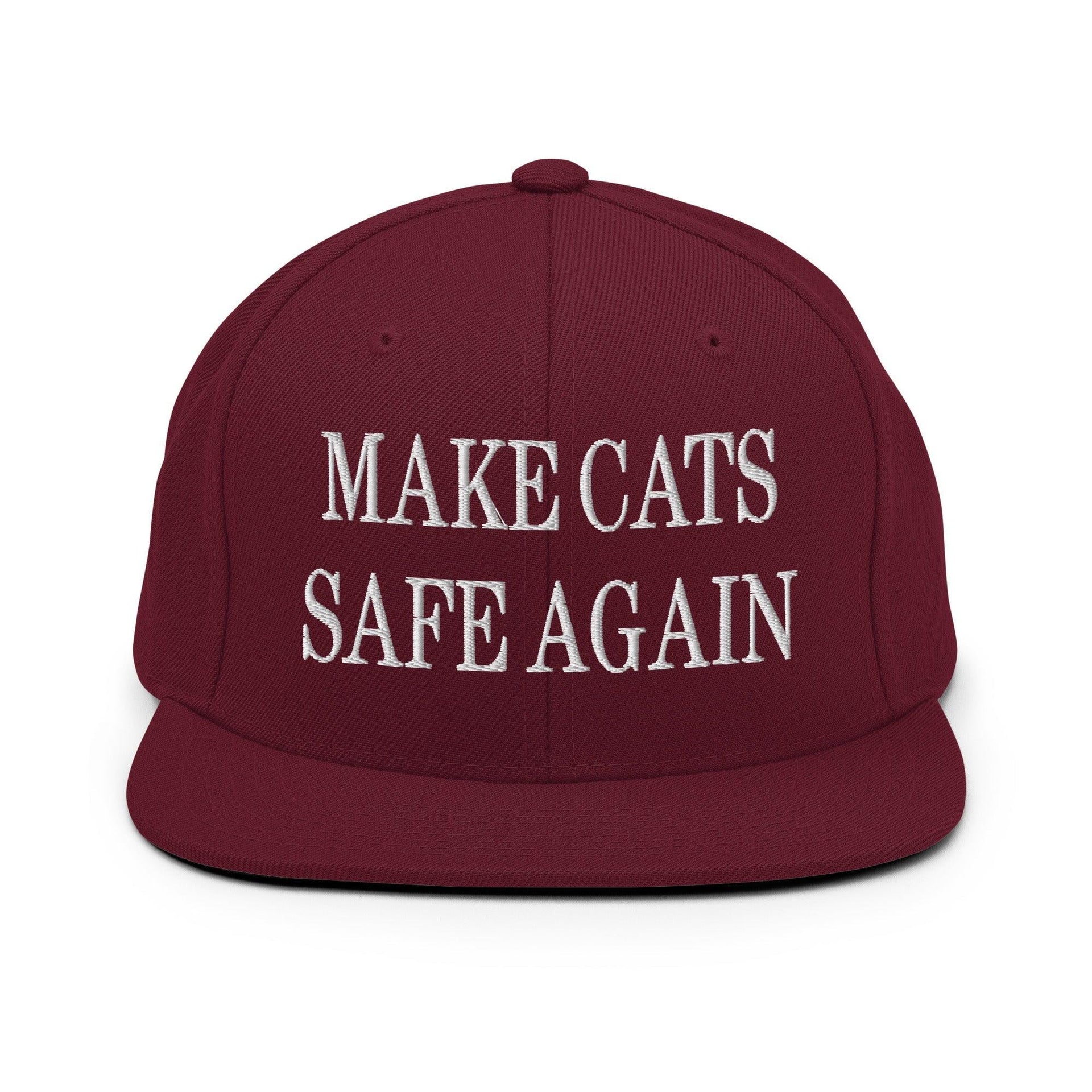 Make Cats Safe Again Embroidered Flat Bill Brim Snapback Hat Maroon Capital Crowns Make Again Snapback Hats