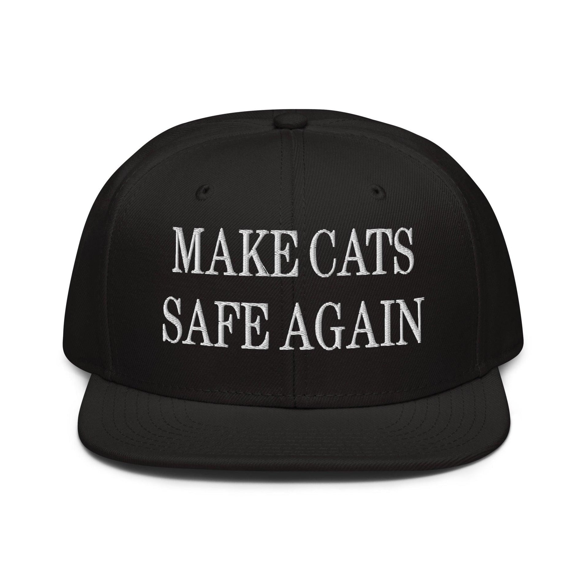 Make Cats Safe Again Embroidered Flat Brim Bill Snapback Hat Black Capital Crowns Make Again Snapback Hats