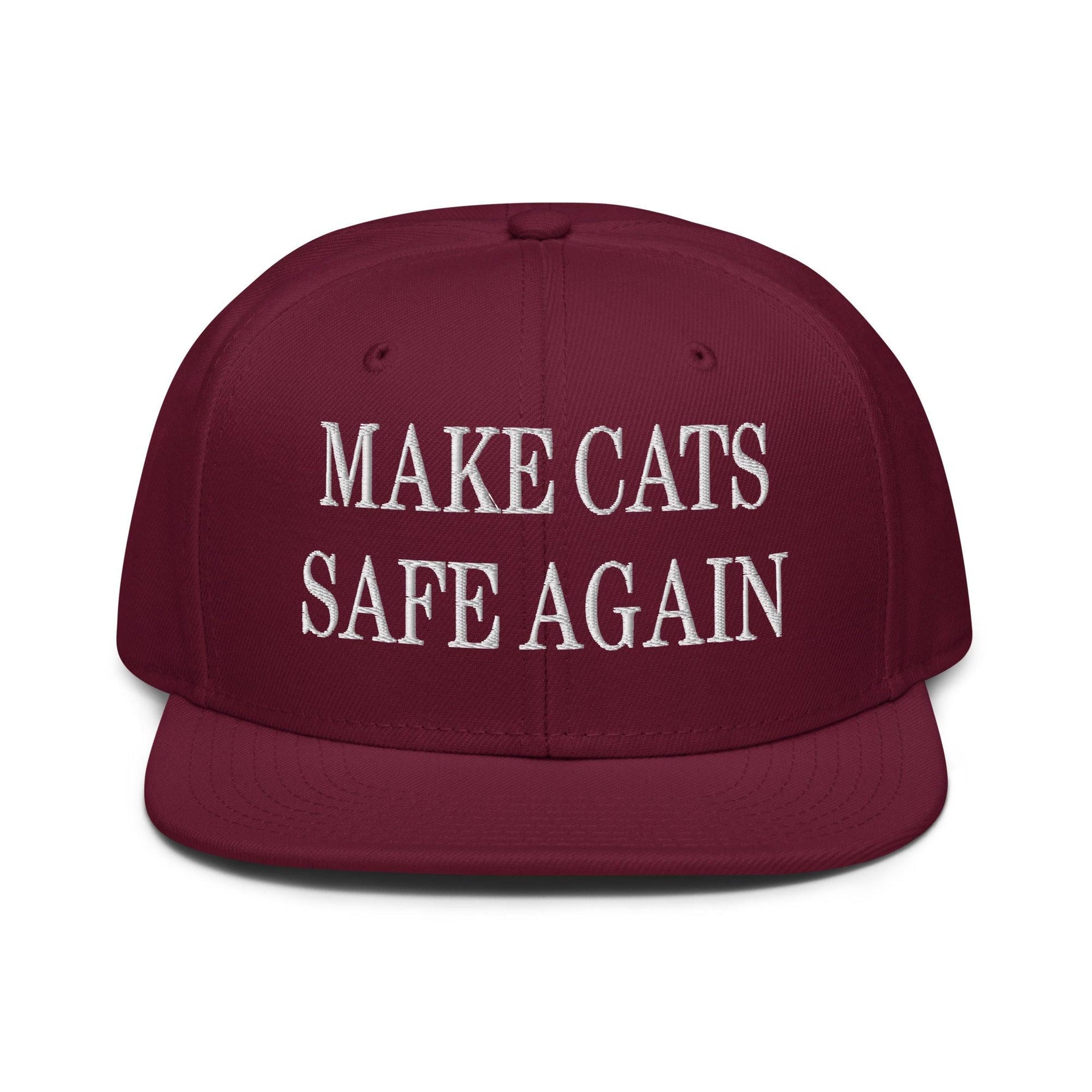 Make Cats Safe Again Embroidered Flat Brim Bill Snapback Hat Burgundy maroon Capital Crowns Make Again Snapback Hats