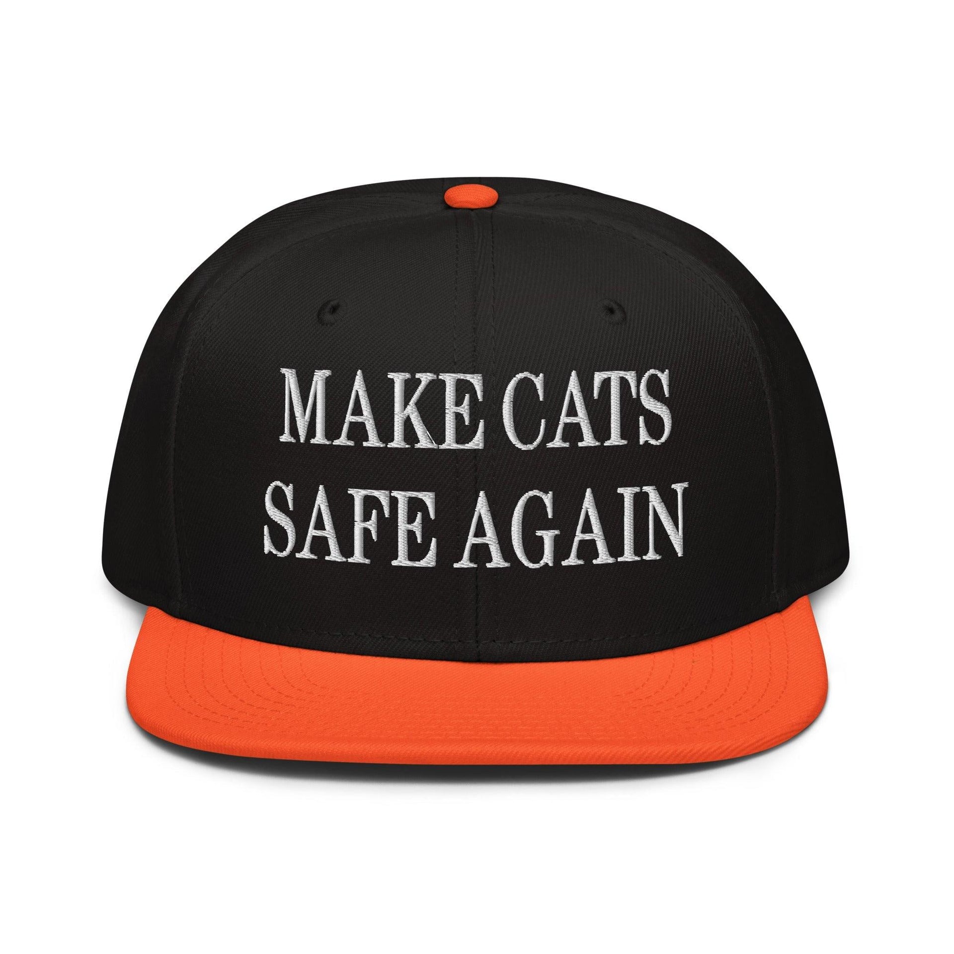 Make Cats Safe Again Embroidered Flat Brim Bill Snapback Hat Orange Black Black Capital Crowns Make Again Snapback Hats