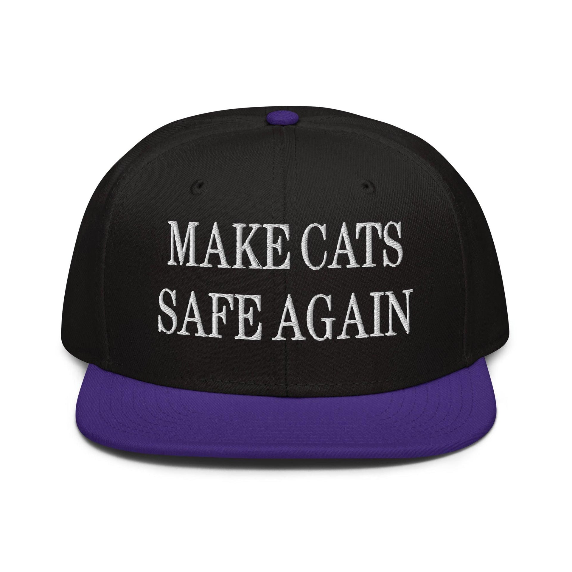 Make Cats Safe Again Embroidered Flat Brim Bill Snapback Hat Purple Black Black Capital Crowns Make Again Snapback Hats