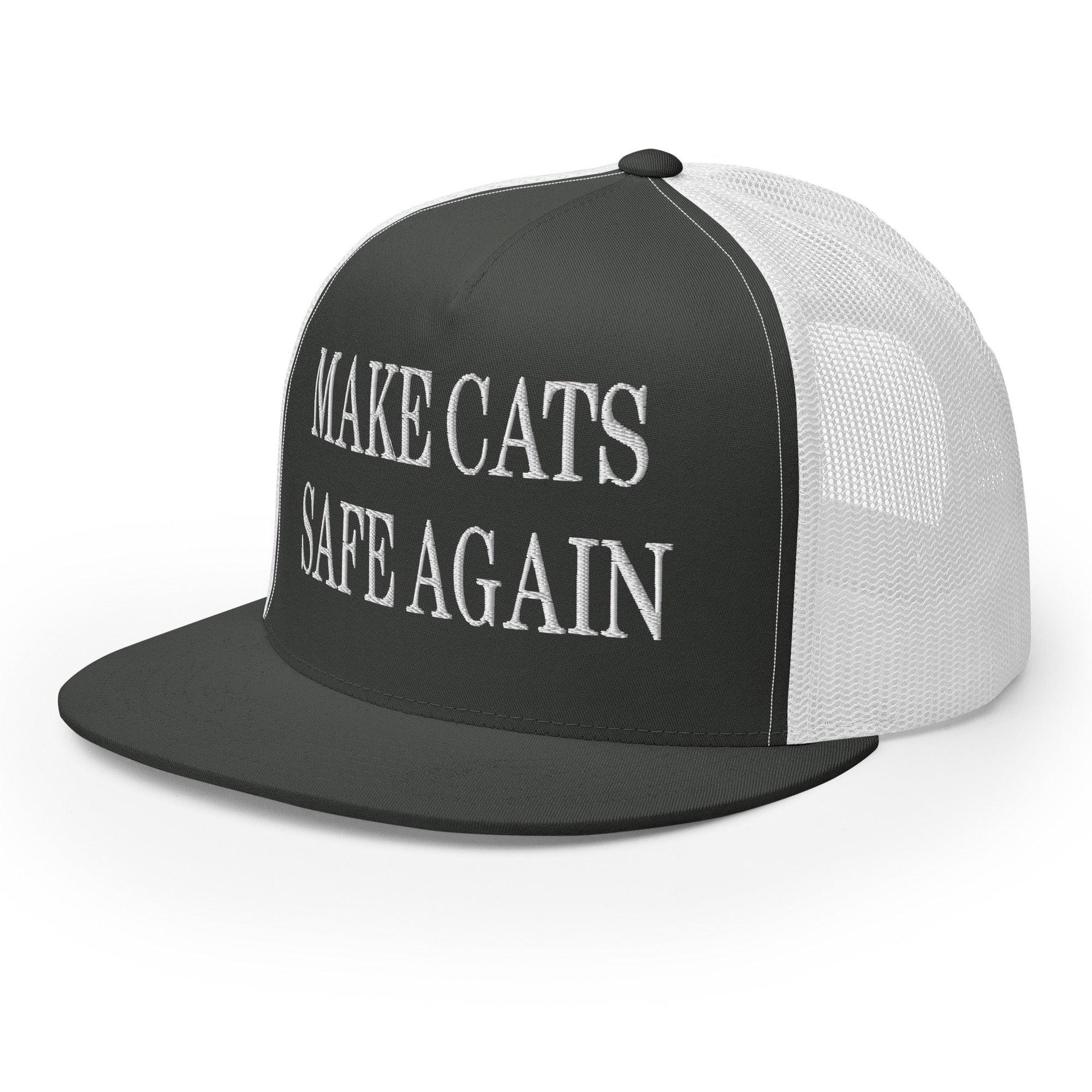 Make Cats Safe Again Embroidered Mesh Flat Bill Brim Trucker Hat Capital Crowns Make Again Trucker Hats