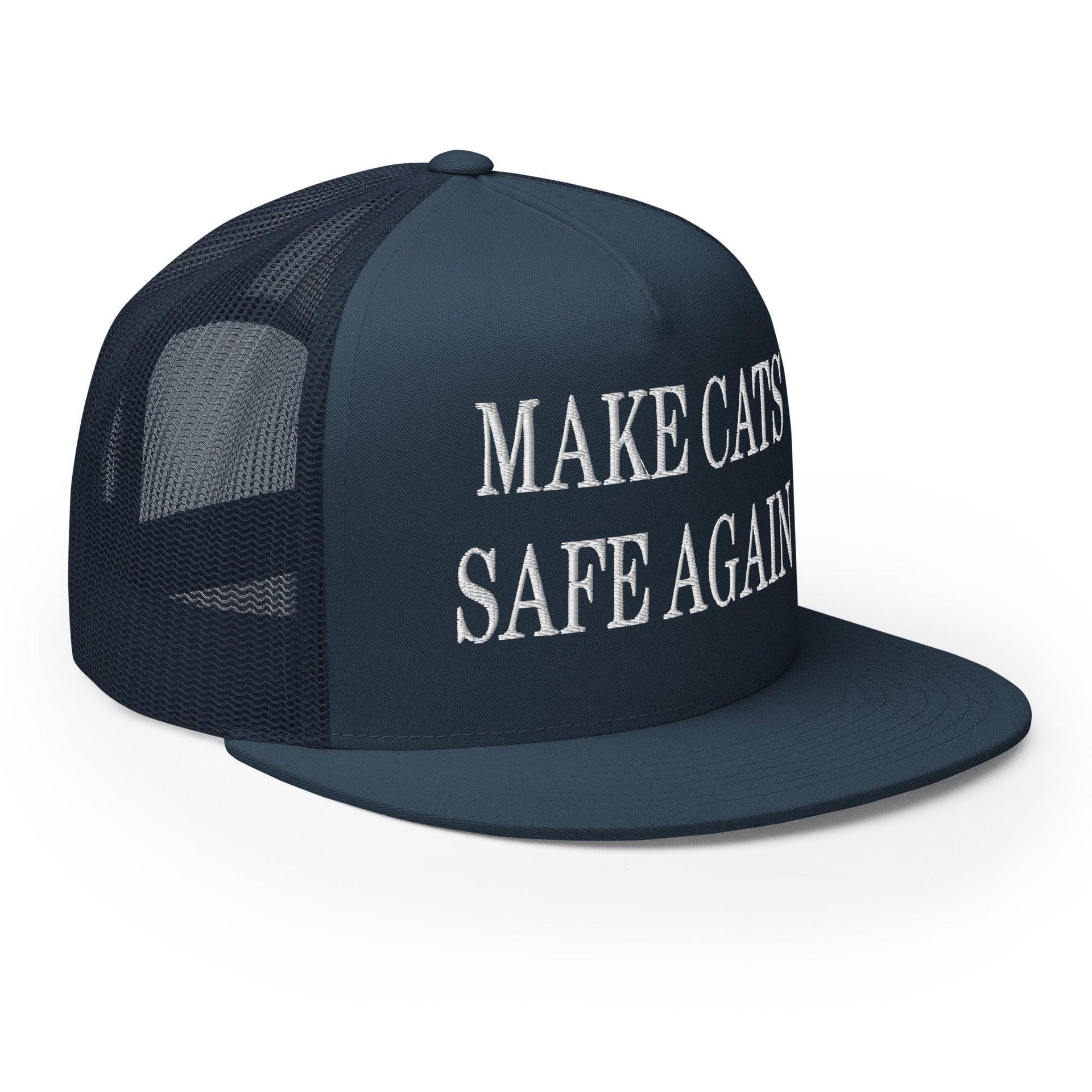 Make Cats Safe Again Embroidered Mesh Flat Bill Brim Trucker Hat Capital Crowns Make Again Trucker Hats
