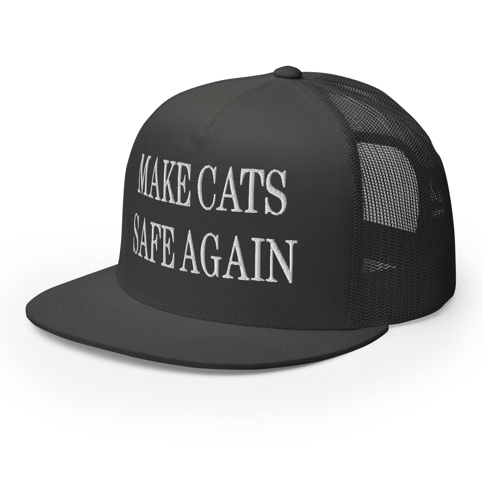 Make Cats Safe Again Embroidered Mesh Flat Bill Brim Trucker Hat Capital Crowns Make Again Trucker Hats