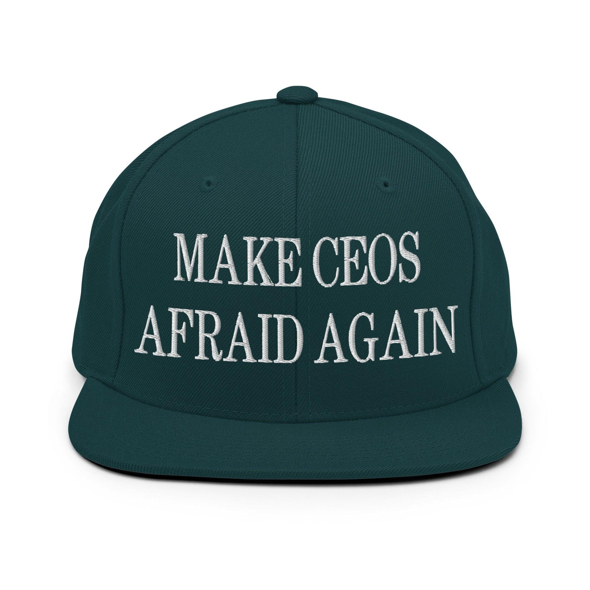 Make CEOs Afraid Again Embroidered Flat Bill Brim Snapback Hat Spruce Capital Crowns LADs Make Again Snapback Hats