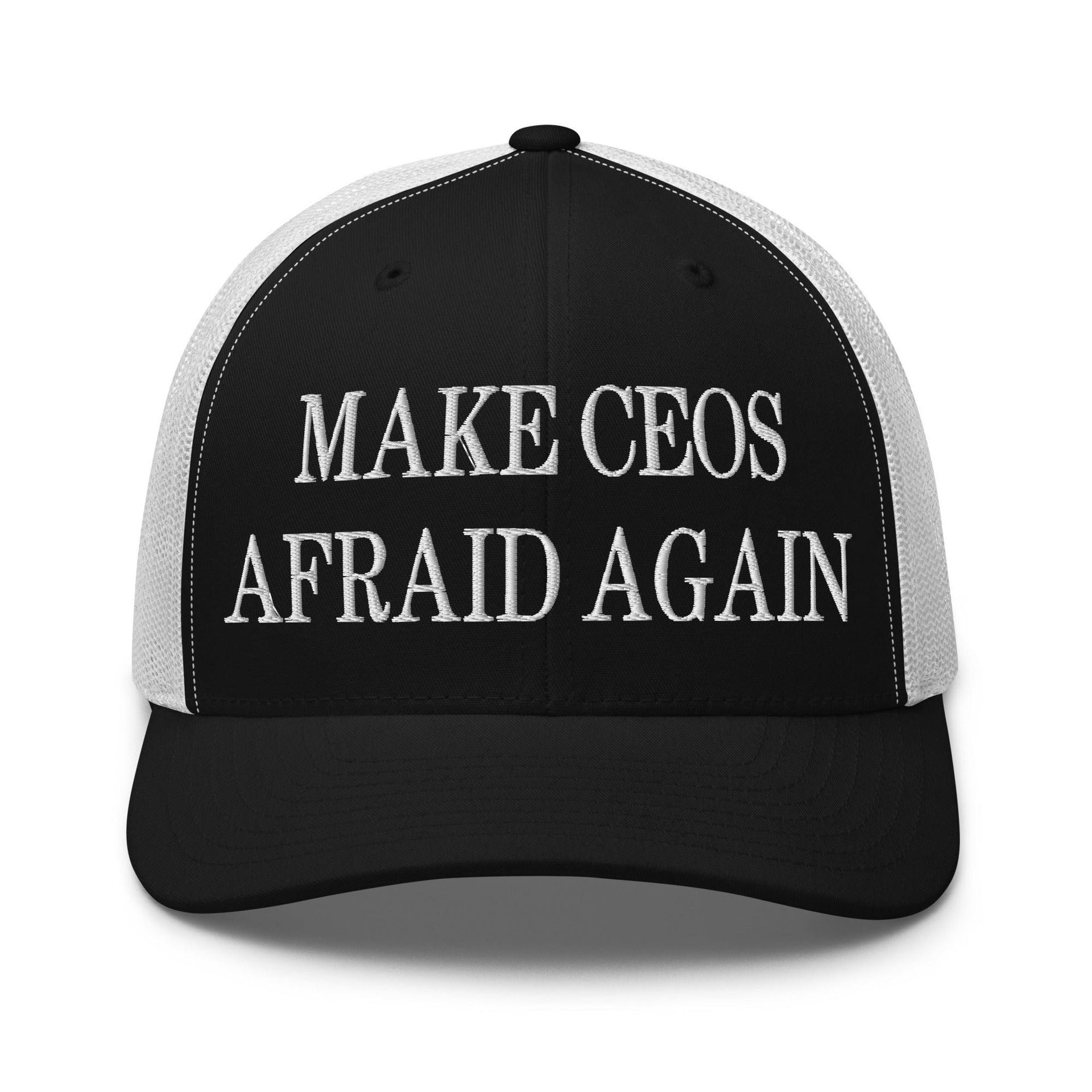 Make CEOs Afraid Again Embroidered Mesh Trucker Hat Black White Capital Crowns LADs Make Again Trucker Hats