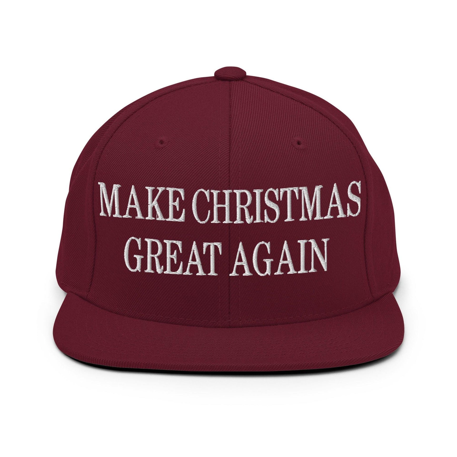 Make Christmas Great Again Embroidered Flat Bill Brim Snapback Hat Maroon Capital Crowns LADs Make Again