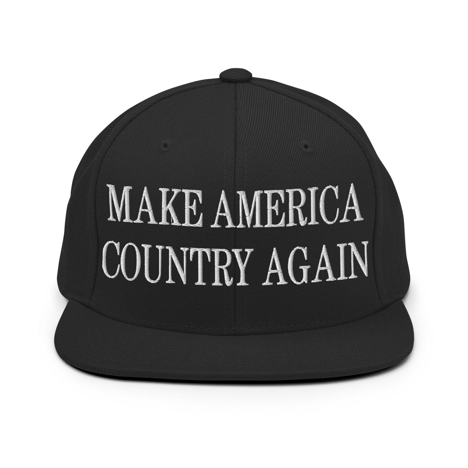 Make Us Country Again Embroidered Flat Bill Brim Snapback Hat Black Capital Crowns Make Again