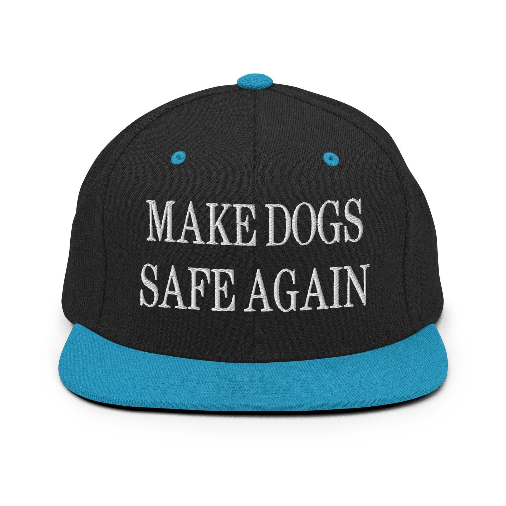 Make Dogs Safe Again Embroidered Flat Bill Brim Snapback Hat Black Teal Capital Crowns Make Again Snapback Hats