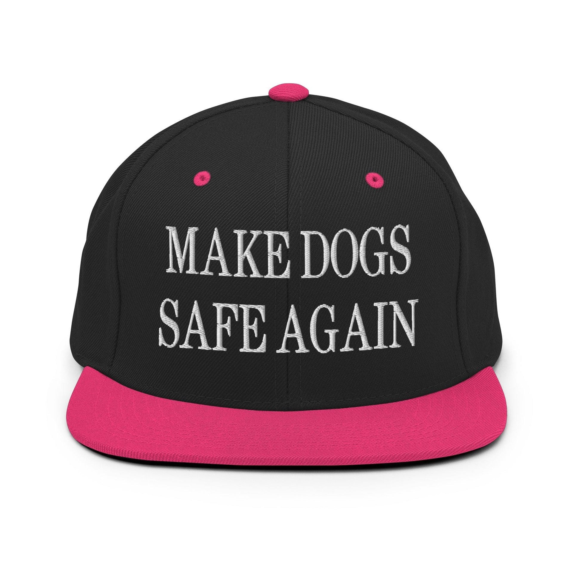 Make Dogs Safe Again Embroidered Flat Bill Brim Snapback Hat Black Neon Pink Capital Crowns Make Again Snapback Hats