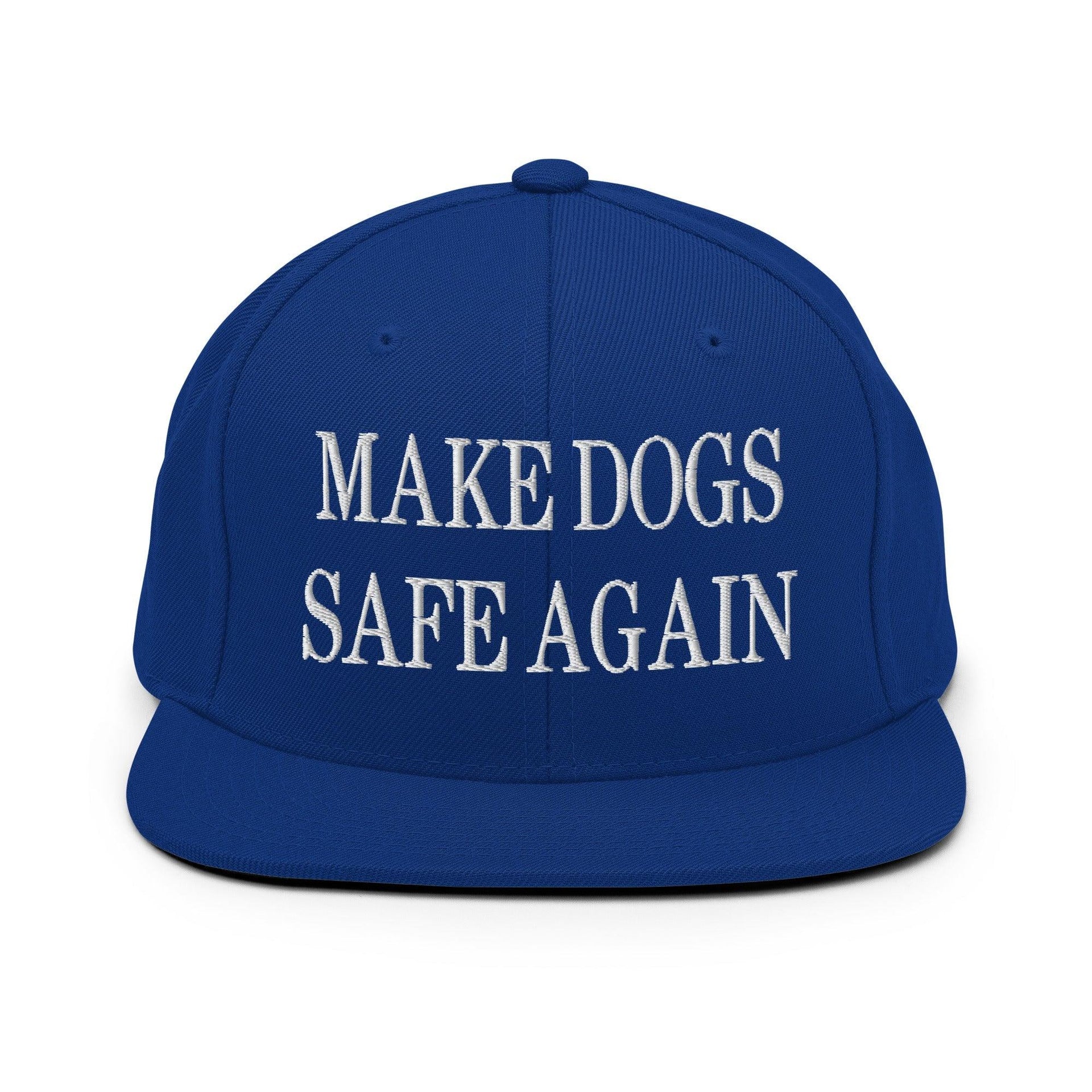 Make Dogs Safe Again Embroidered Flat Bill Brim Snapback Hat Royal Blue Capital Crowns Make Again Snapback Hats