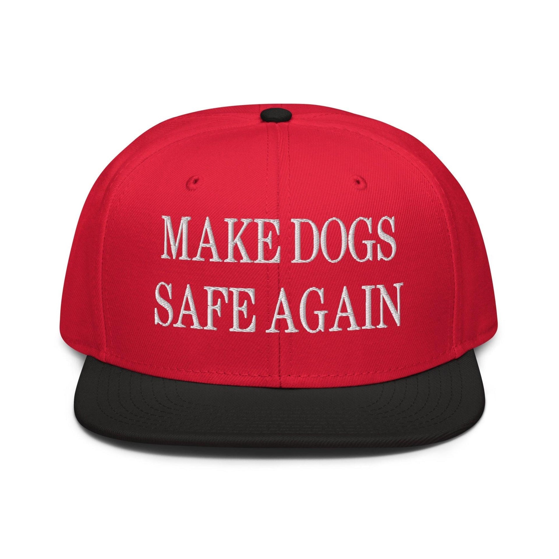 Make Dogs Safe Again Embroidered Flat Brim Bill Snapback Hat Black Red Red Capital Crowns Make Again Snapback Hats