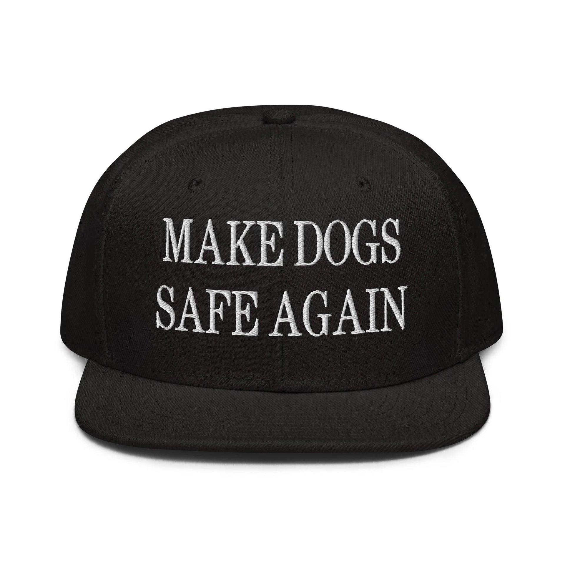 Make Dogs Safe Again Embroidered Flat Brim Bill Snapback Hat Black Capital Crowns Make Again Snapback Hats