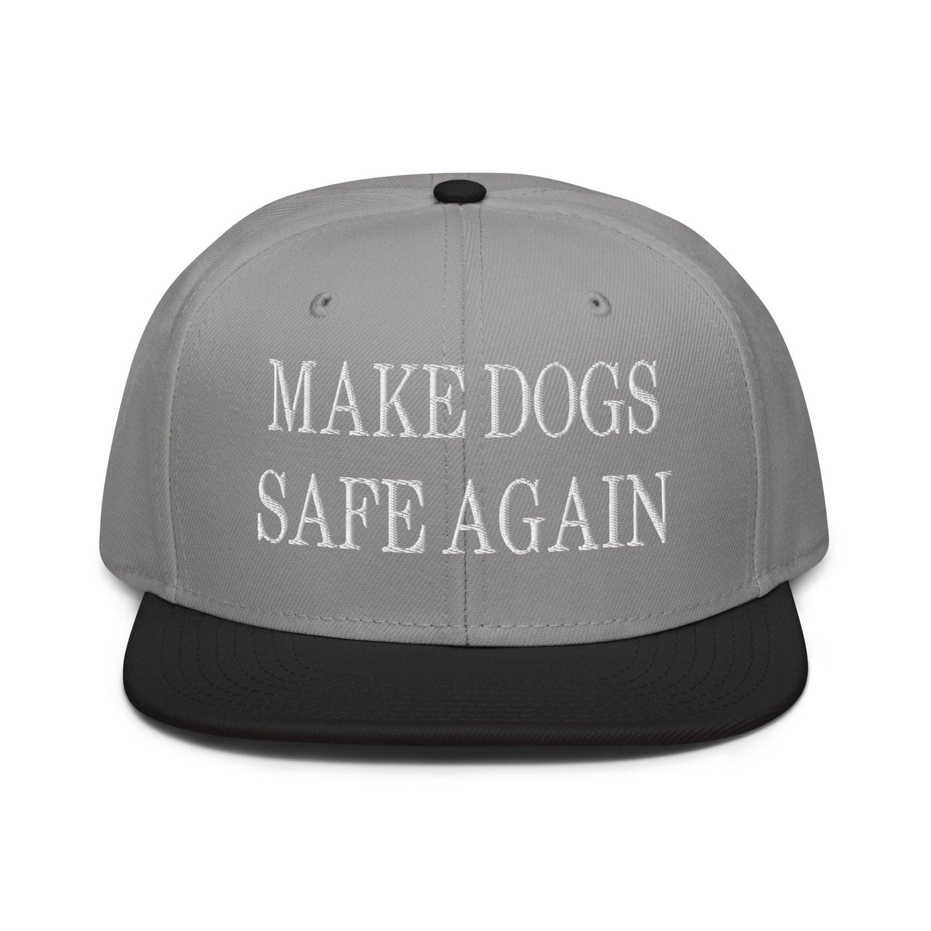 Make Dogs Safe Again Embroidered Flat Brim Bill Snapback Hat Black Gray Gray Capital Crowns Make Again Snapback Hats