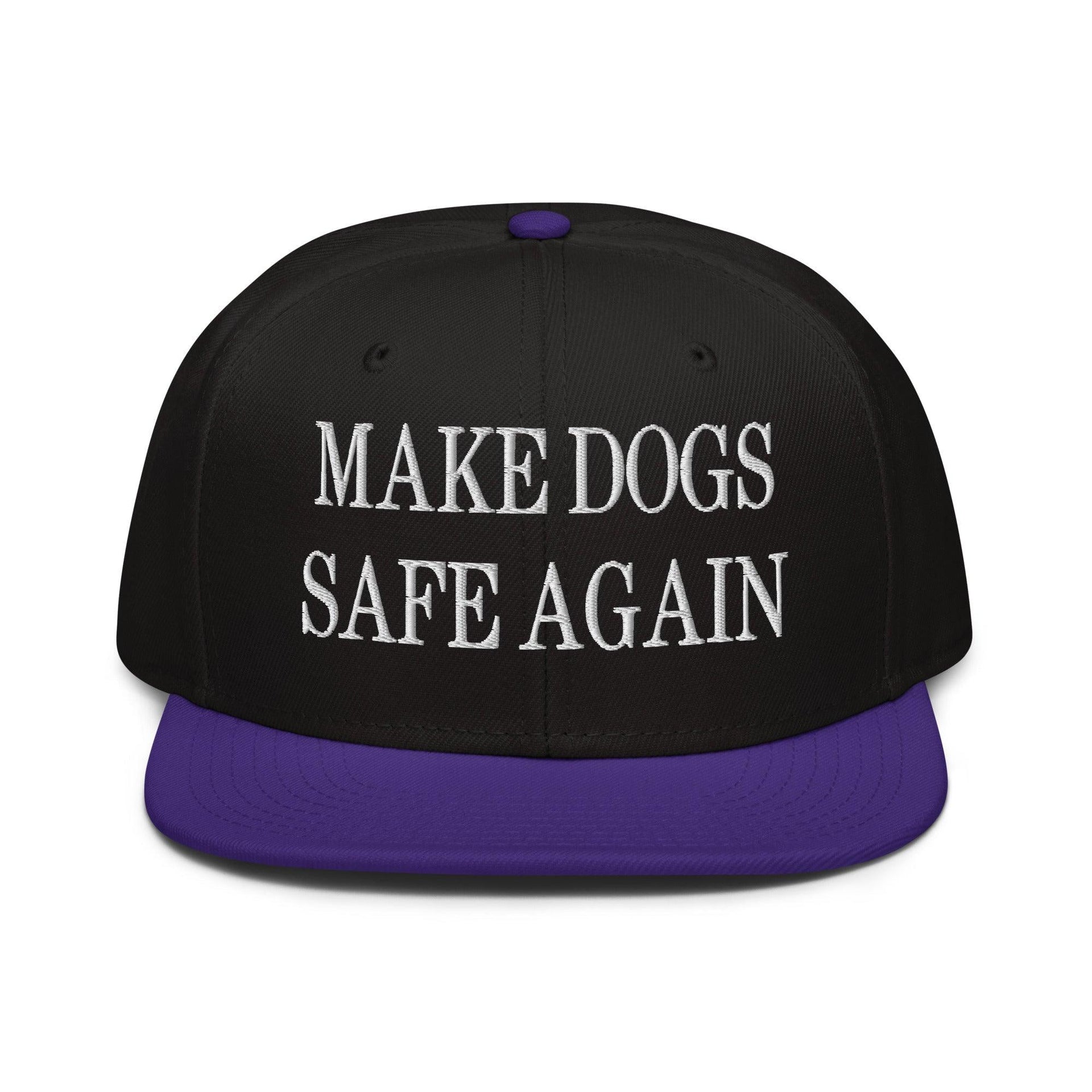 Make Dogs Safe Again Embroidered Flat Brim Bill Snapback Hat Purple Black Black Capital Crowns Make Again Snapback Hats