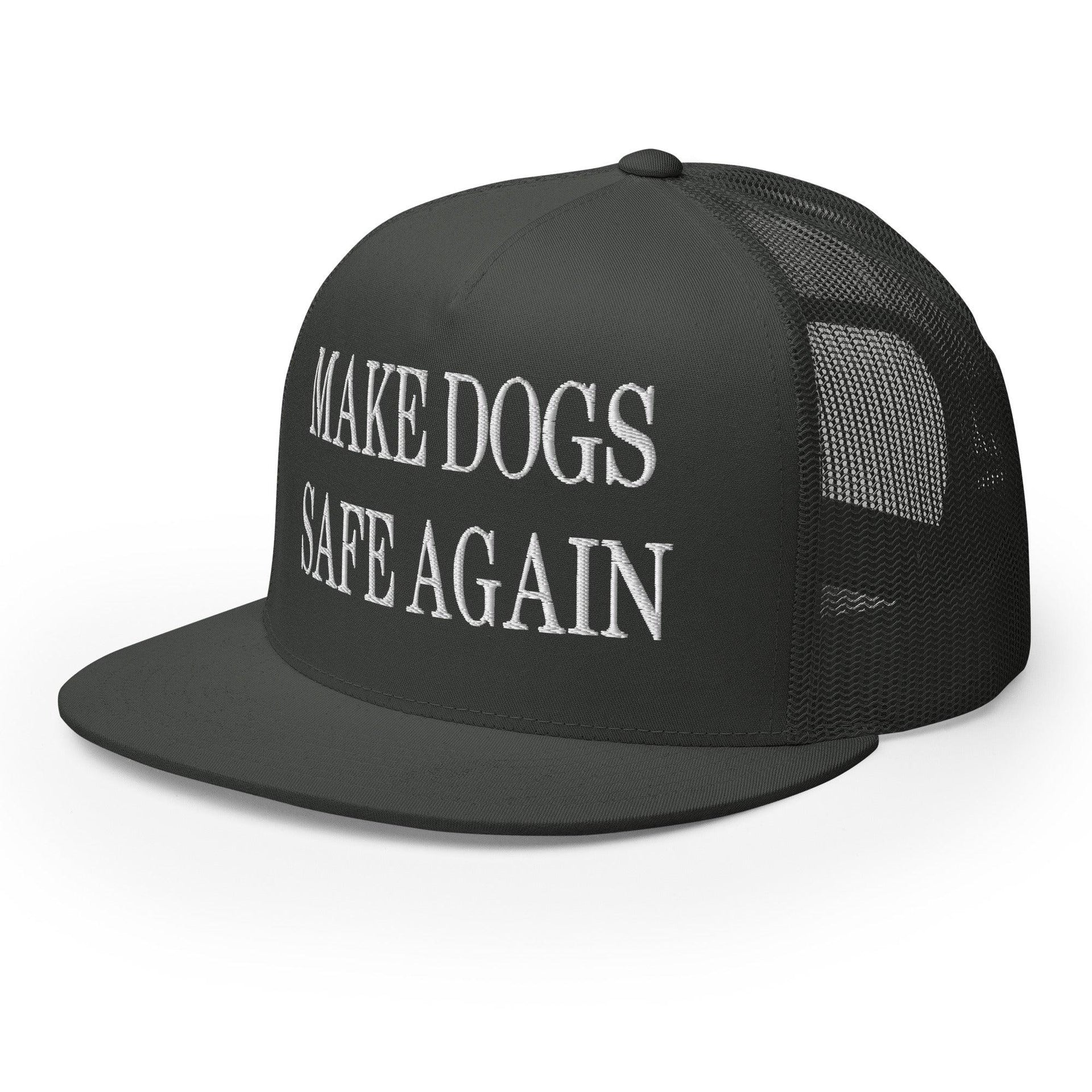 Make Dogs Safe Again Embroidered Mesh Flat Bill Brim Trucker Hat Capital Crowns Make Again Trucker Hats