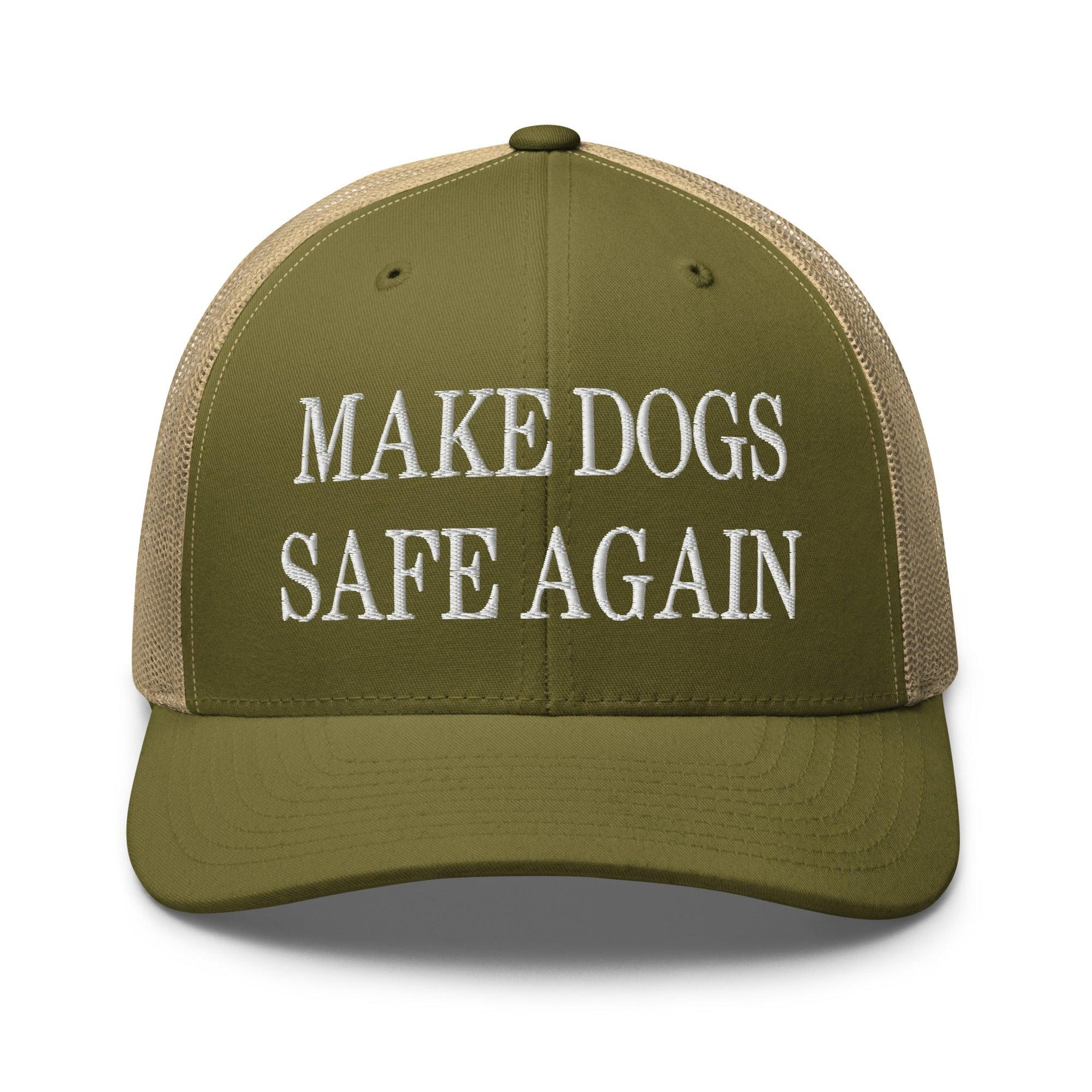 Make Dogs Safe Again Embroidered Mesh Trucker Hat Moss Khaki Capital Crowns Make Again Trucker Hats