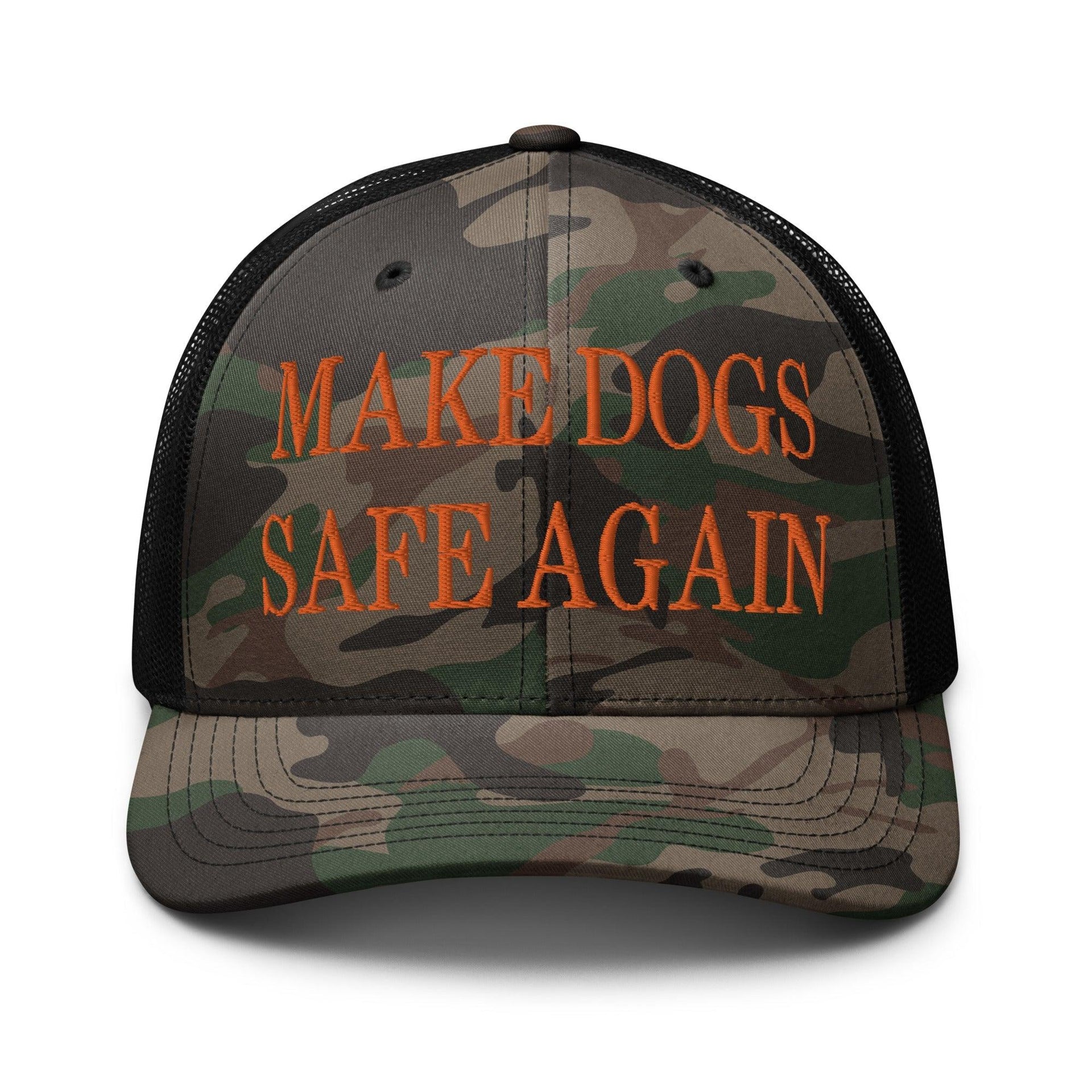 Make Dogs Safe Again Embroidered Orange Camo Trucker Hat Camo Black Capital Crowns Make Again Orange Camo Trucker Hats