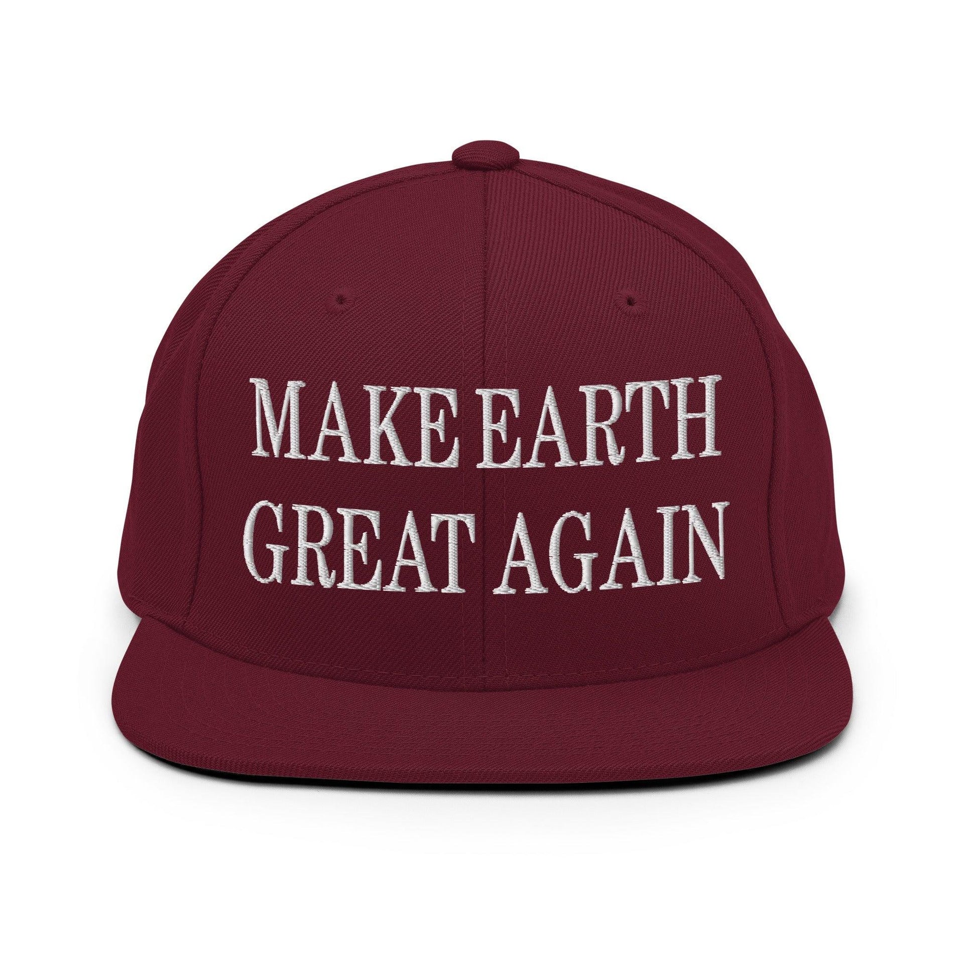 Make Earth Great Again Embroidered Flat Bill Brim Snapback Hat Maroon Capital Crowns LADs Make Again