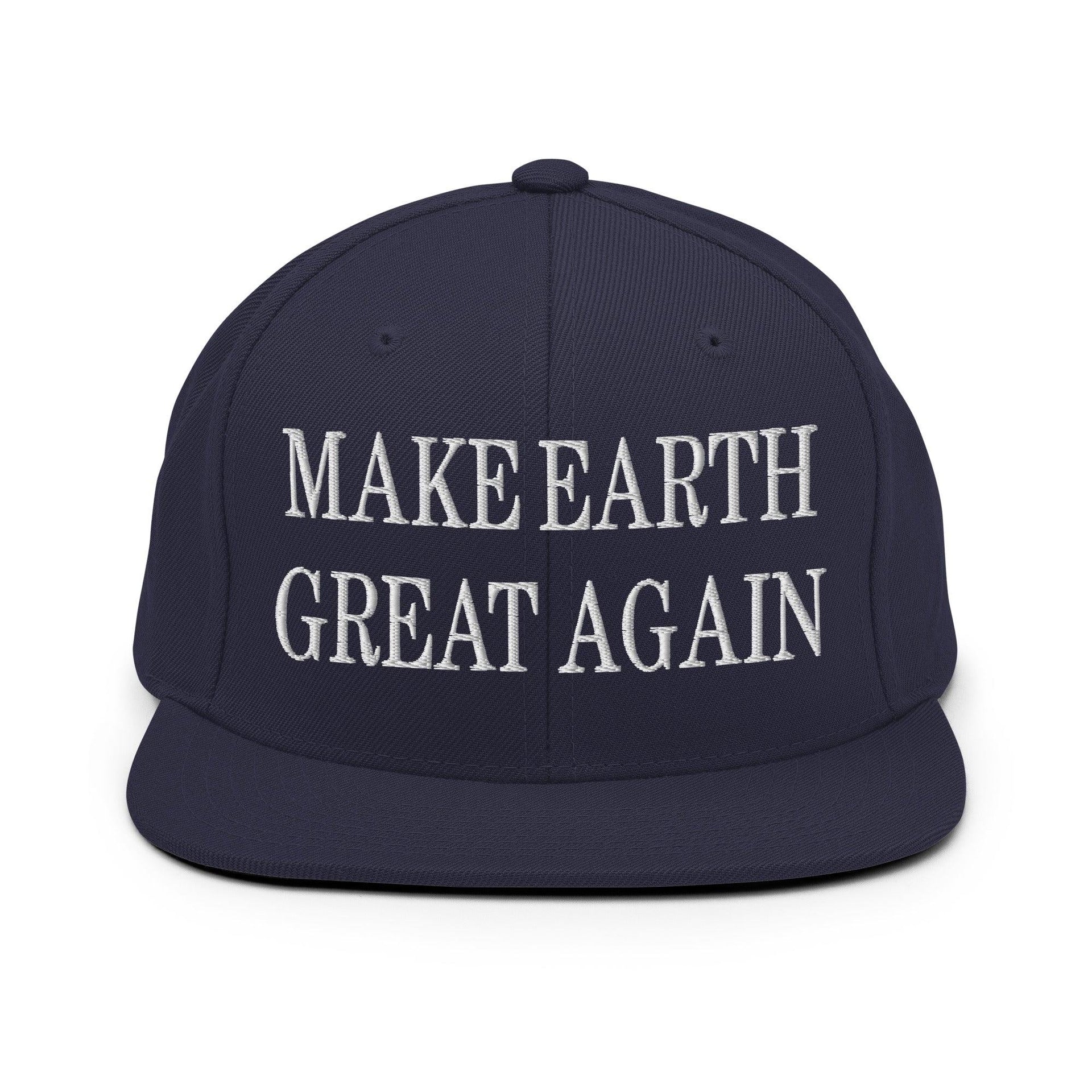 Make Earth Great Again Embroidered Flat Bill Brim Snapback Hat Navy Capital Crowns LADs Make Again