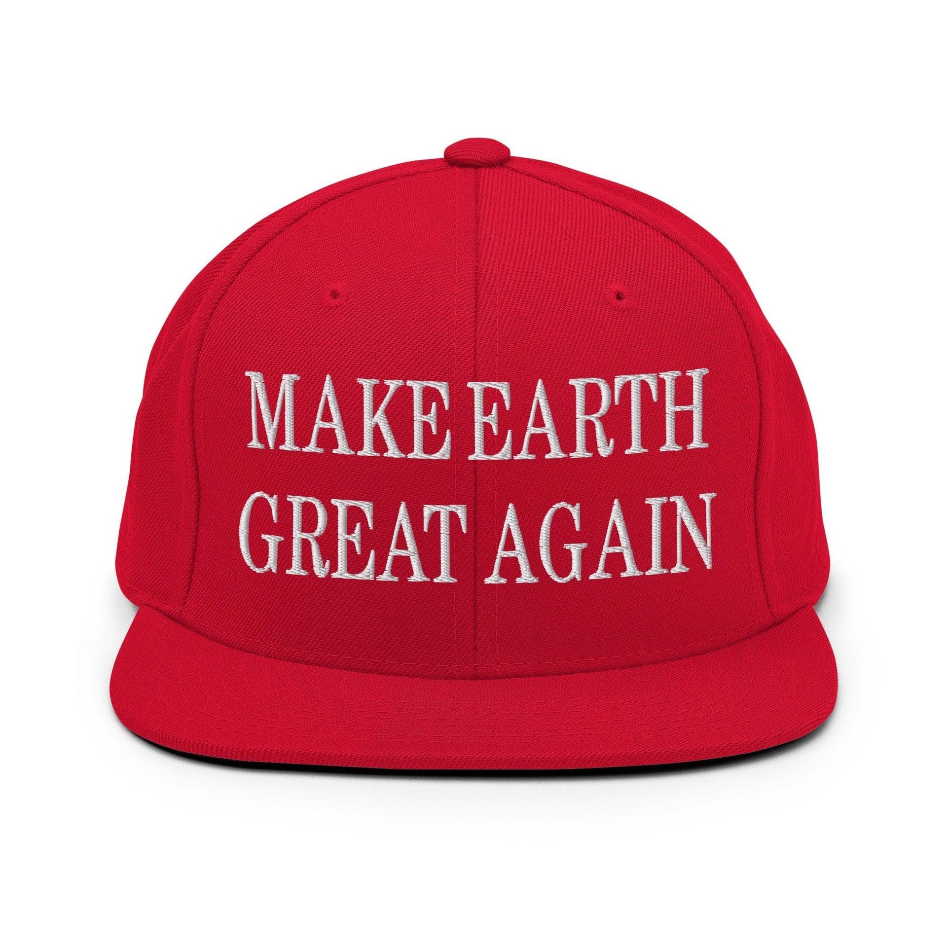 Make Earth Great Again Embroidered Flat Bill Brim Snapback Hat Red Capital Crowns LADs Make Again