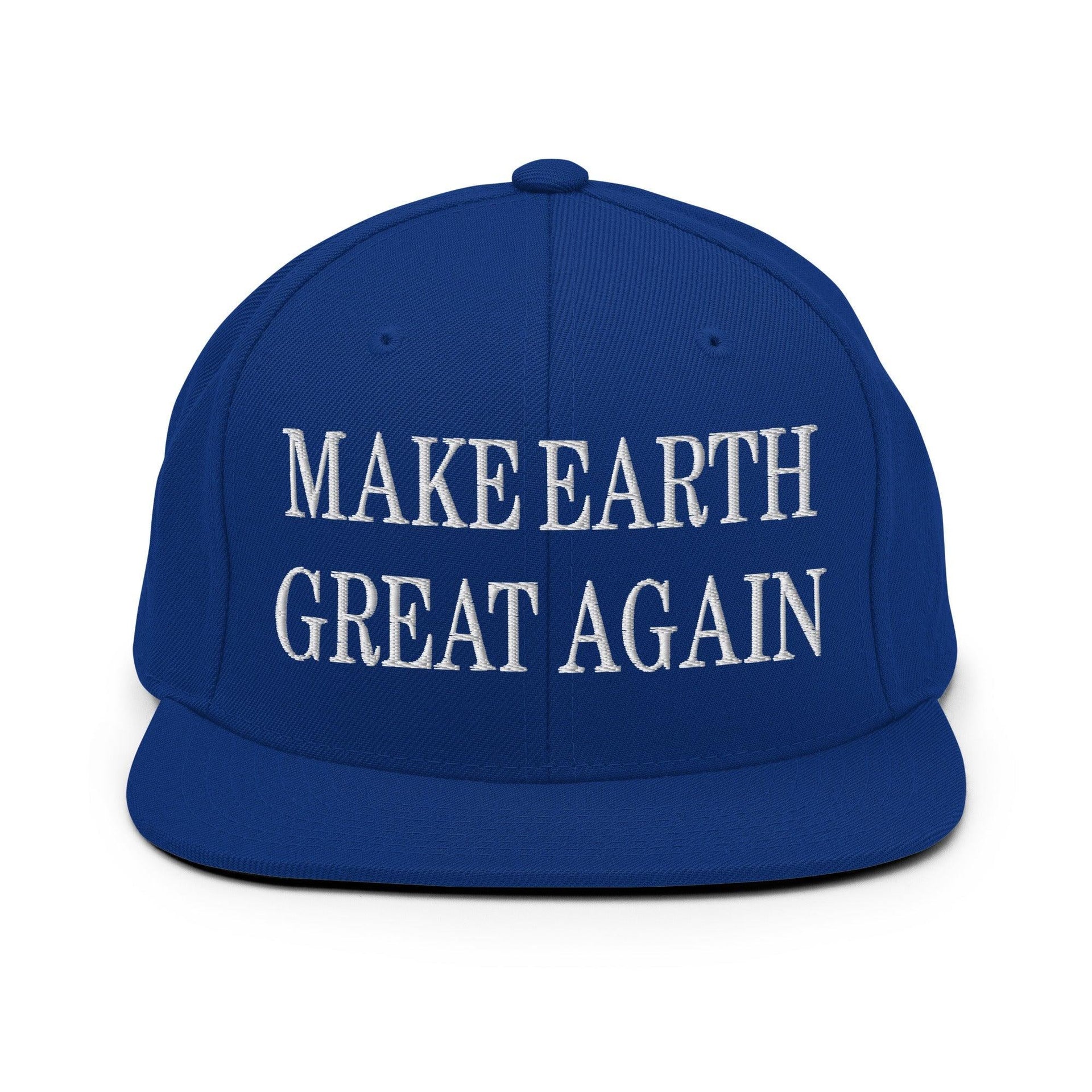 Make Earth Great Again Embroidered Flat Bill Brim Snapback Hat Royal Blue Capital Crowns LADs Make Again