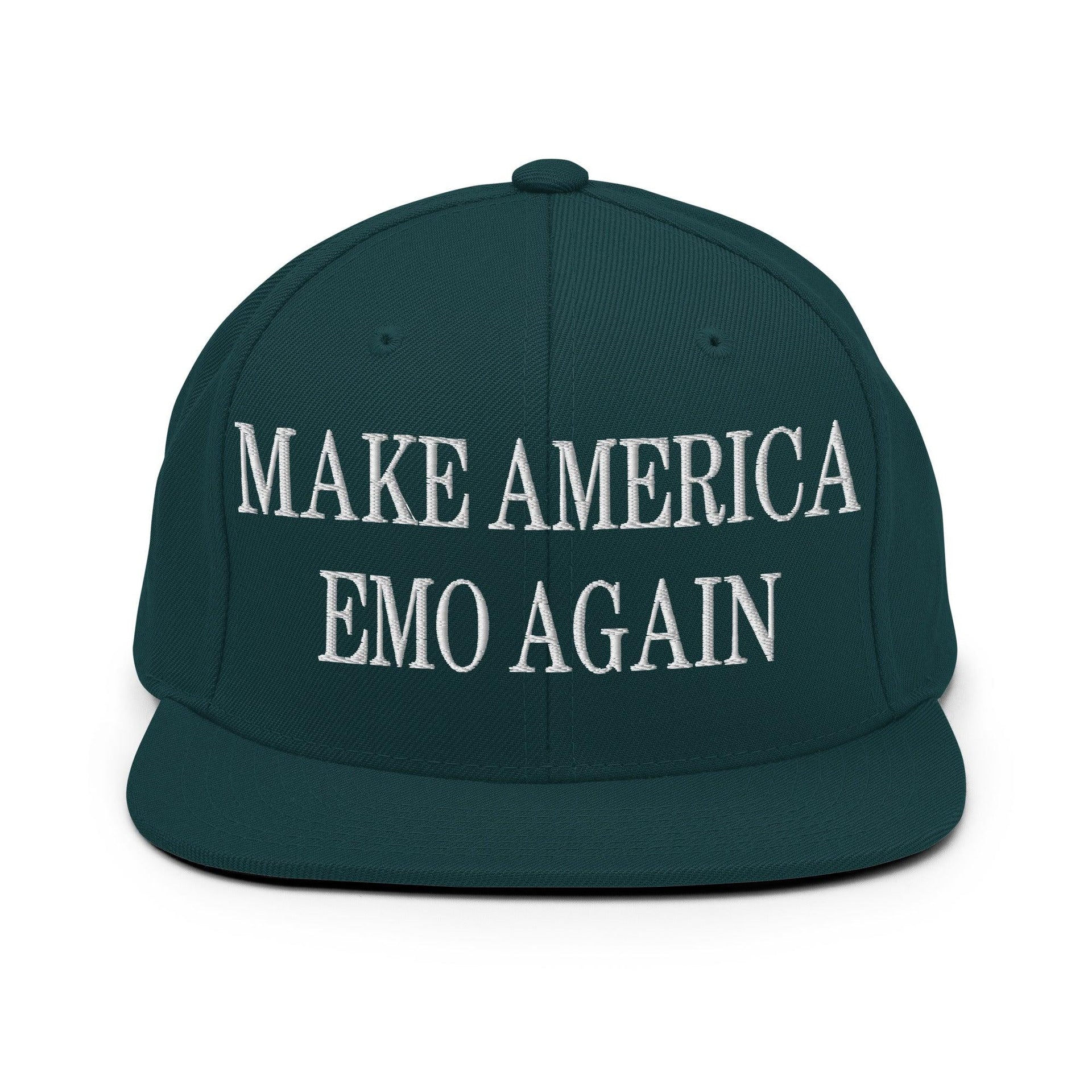 Make Us Emo Again Embroidered Flat Bill Brim Snapback Hat Spruce Capital Crowns Make Again