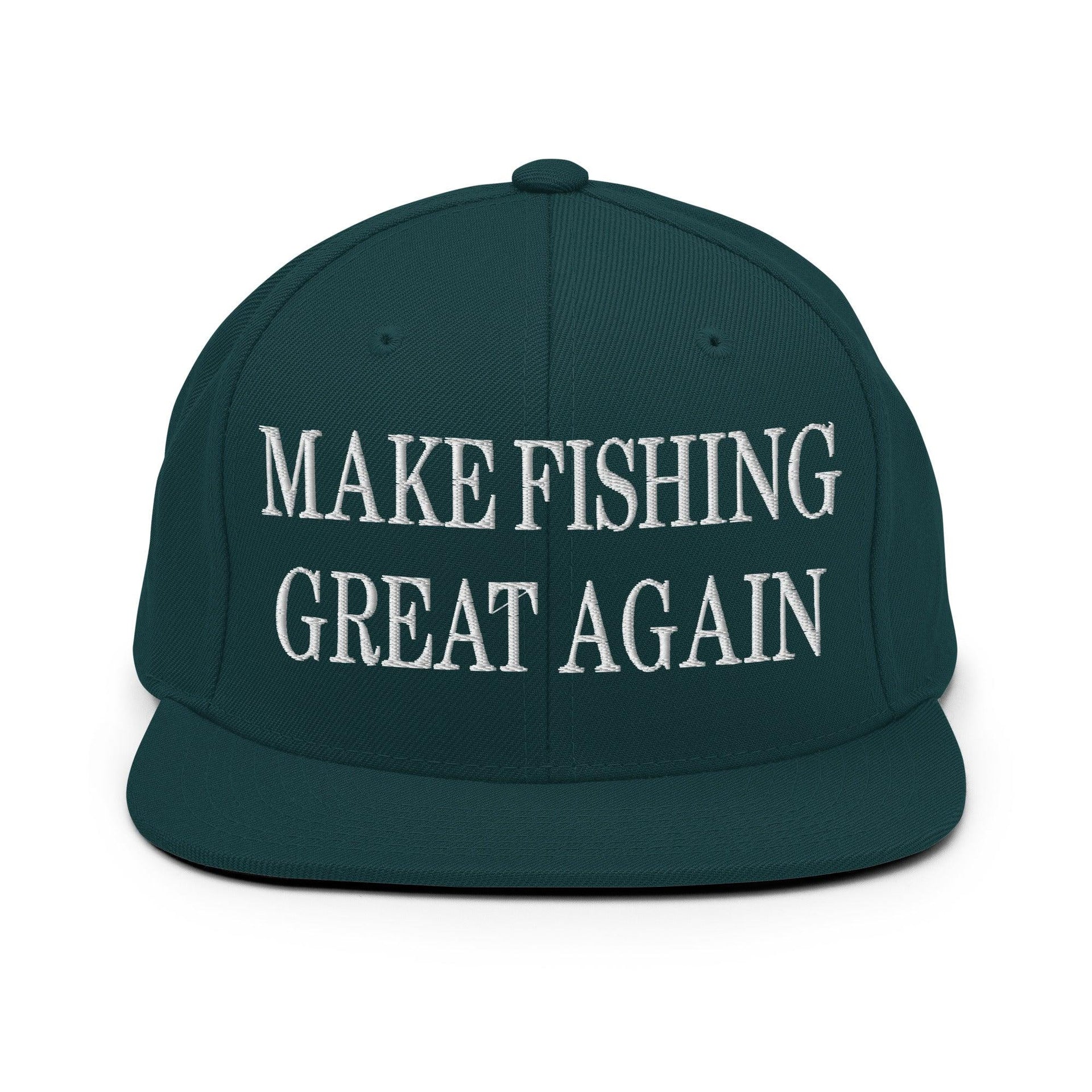 Make Fishing Great Again Embroidered Flat Bill Brim Snapback Hat Spruce Capital Crowns LADs Make Again