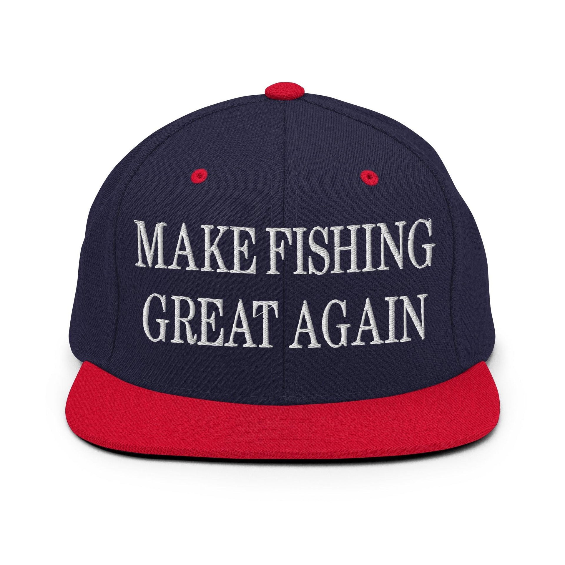 Make Fishing Great Again Embroidered Flat Bill Brim Snapback Hat Navy Red Capital Crowns LADs Make Again