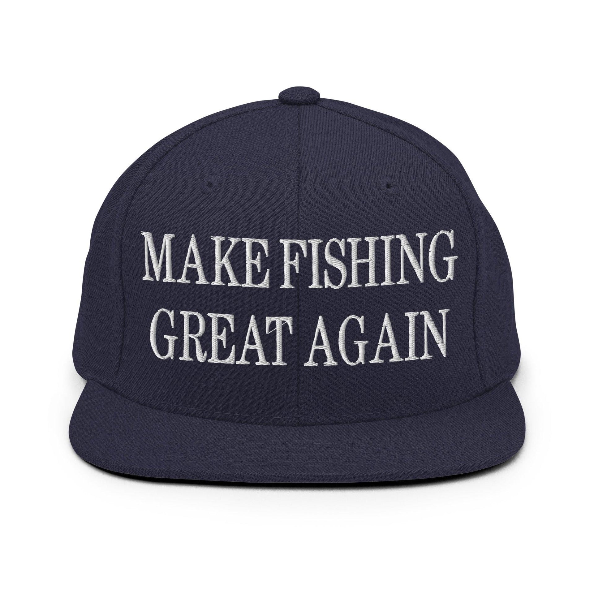 Make Fishing Great Again Embroidered Flat Bill Brim Snapback Hat Navy Capital Crowns LADs Make Again