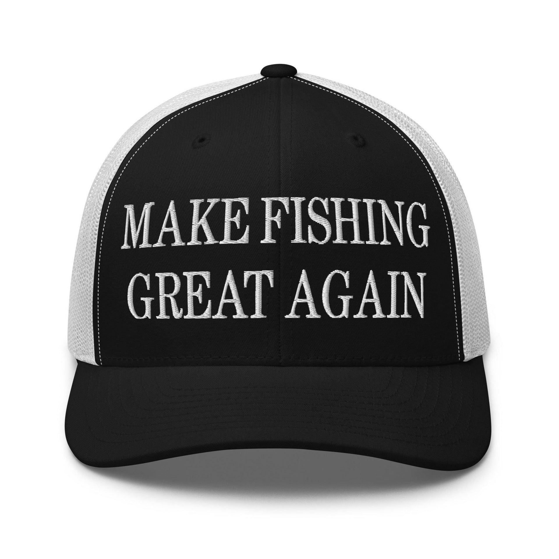 Make Fishing Great Again Embroidered Mesh Trucker Hat Black White Capital Crowns LADs Make Again Trucker Hats