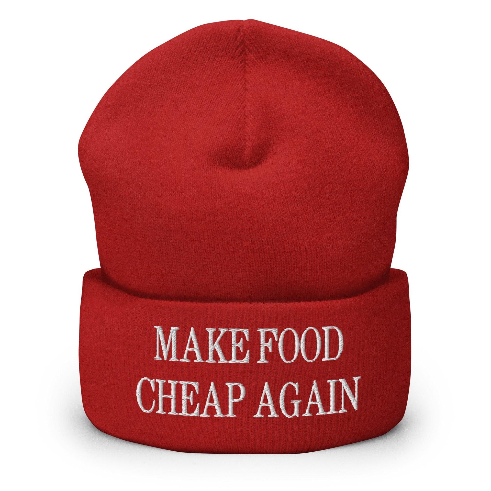 Make Food It Again Embroidered Knit Cuffed Beanie Red Beanies Capital Crowns Make Again