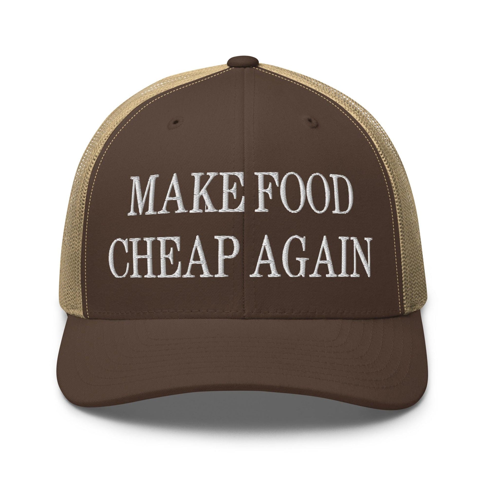 Make Food It Again Embroidered Mesh Trucker Hat Brown Khaki Capital Crowns Make Again Trucker Hats