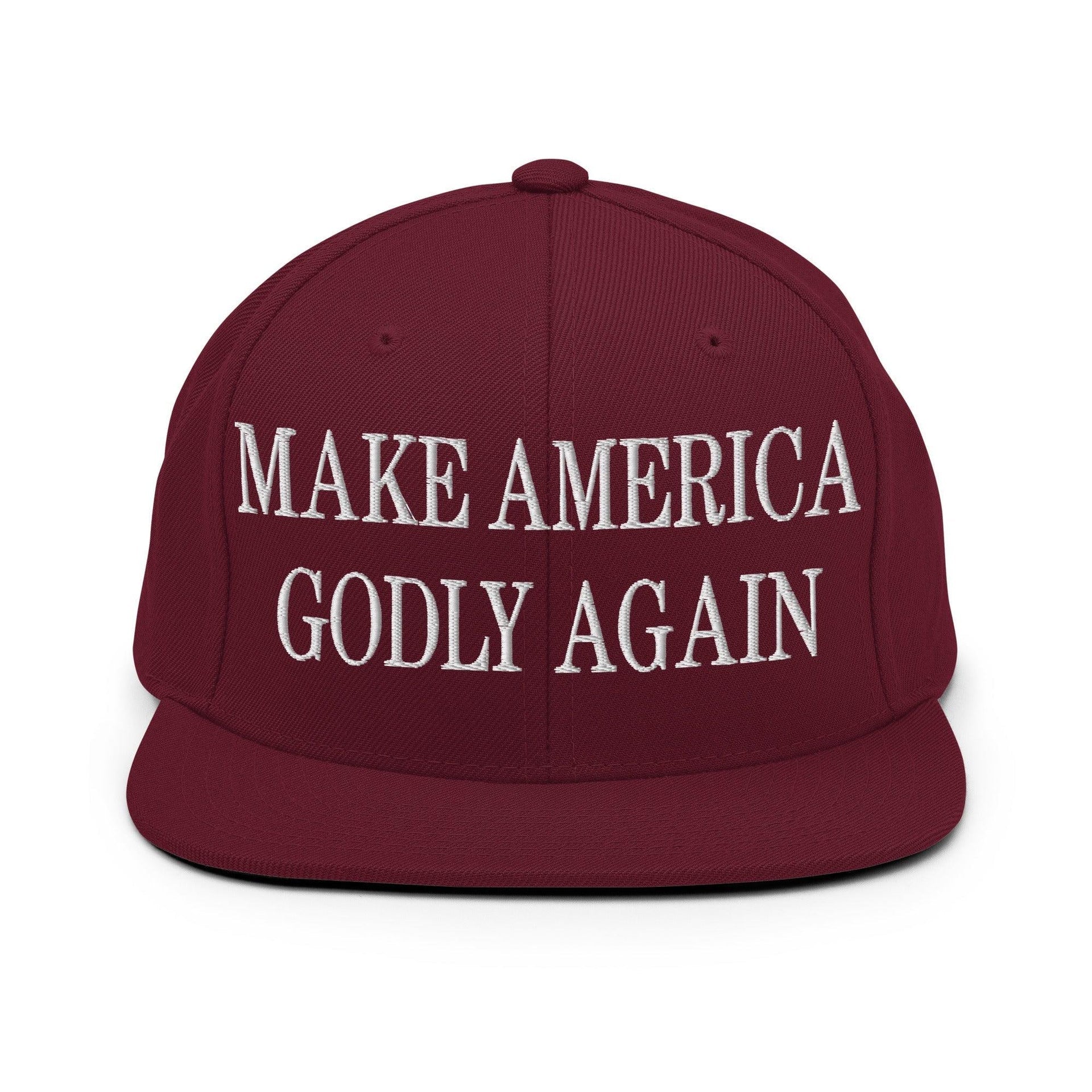 Make Us Godly Again Embroidered Flat Bill Brim Snapback Hat Maroon Capital Crowns Make Again
