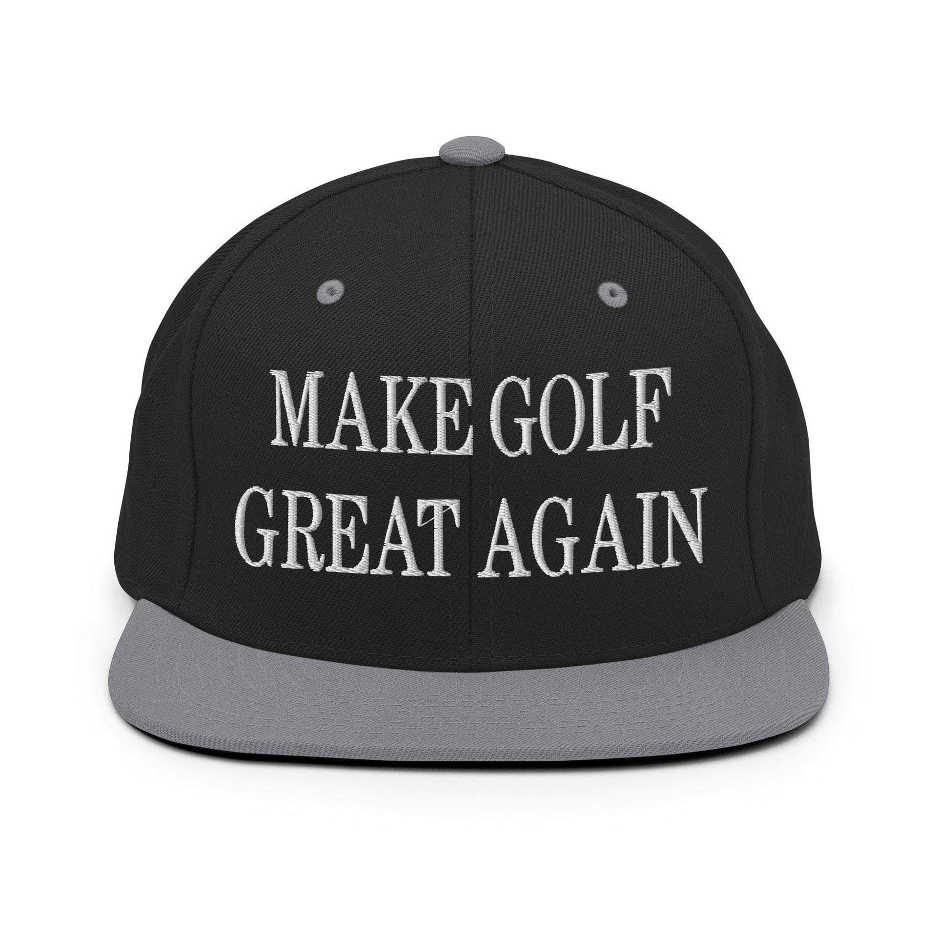 Make Golf Great Again Embroidered Flat Bill Brim Snapback Hat Black Silver Capital Crowns LADs Make Again